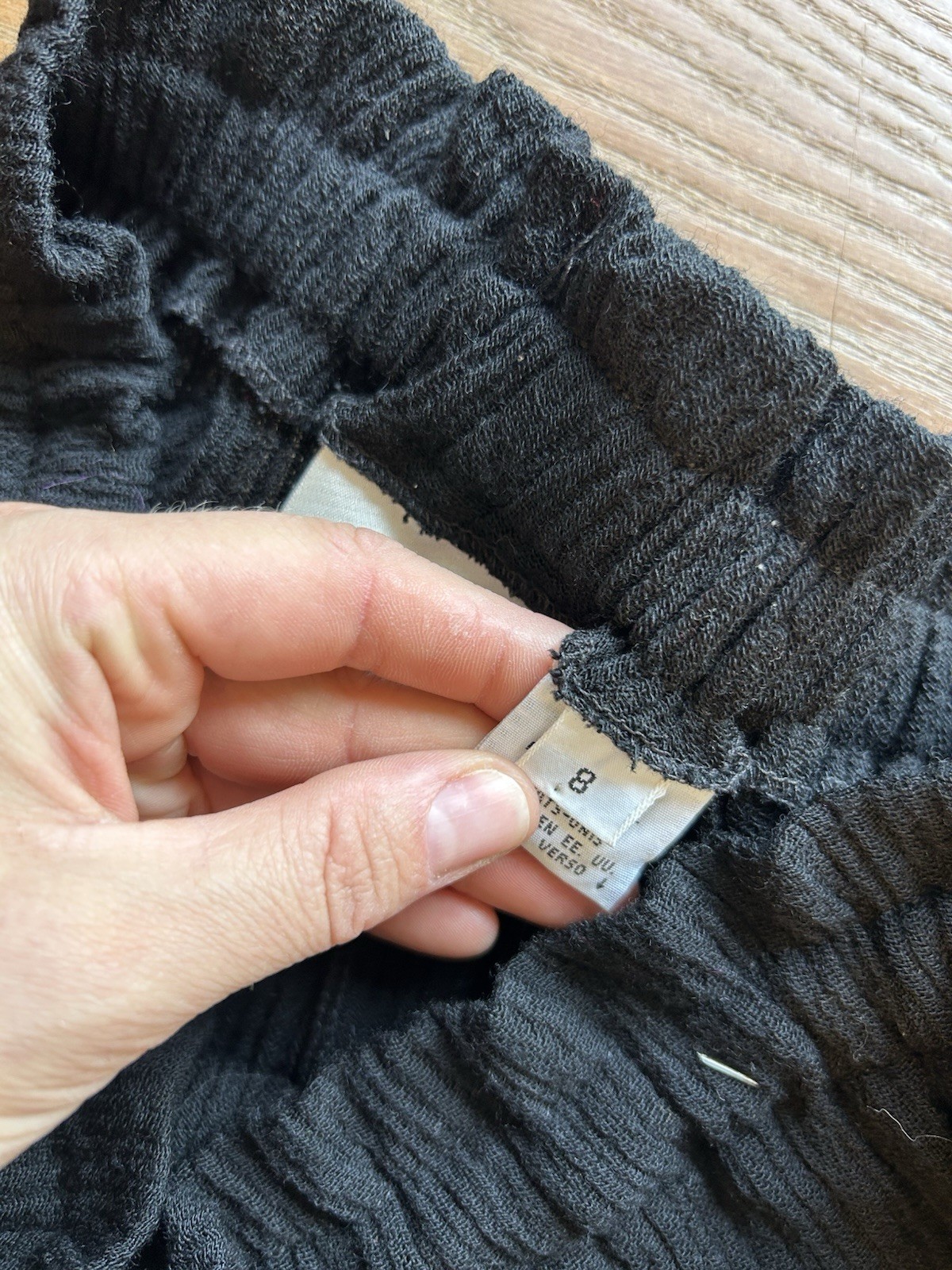 Vintages 90s Pants Womens 8 Wool Crepe Knit Drawstring Black Lagenlook Clean