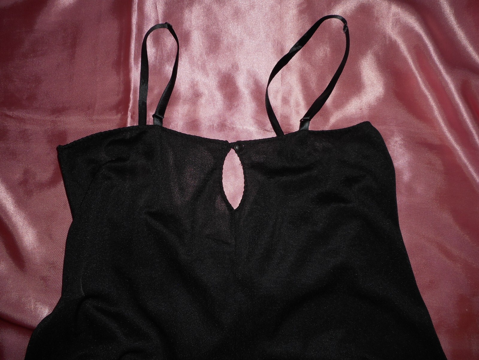 VinTage Jumpsuit Romper Full Slip Black Silky Nylon Wide Leg Culotte USA