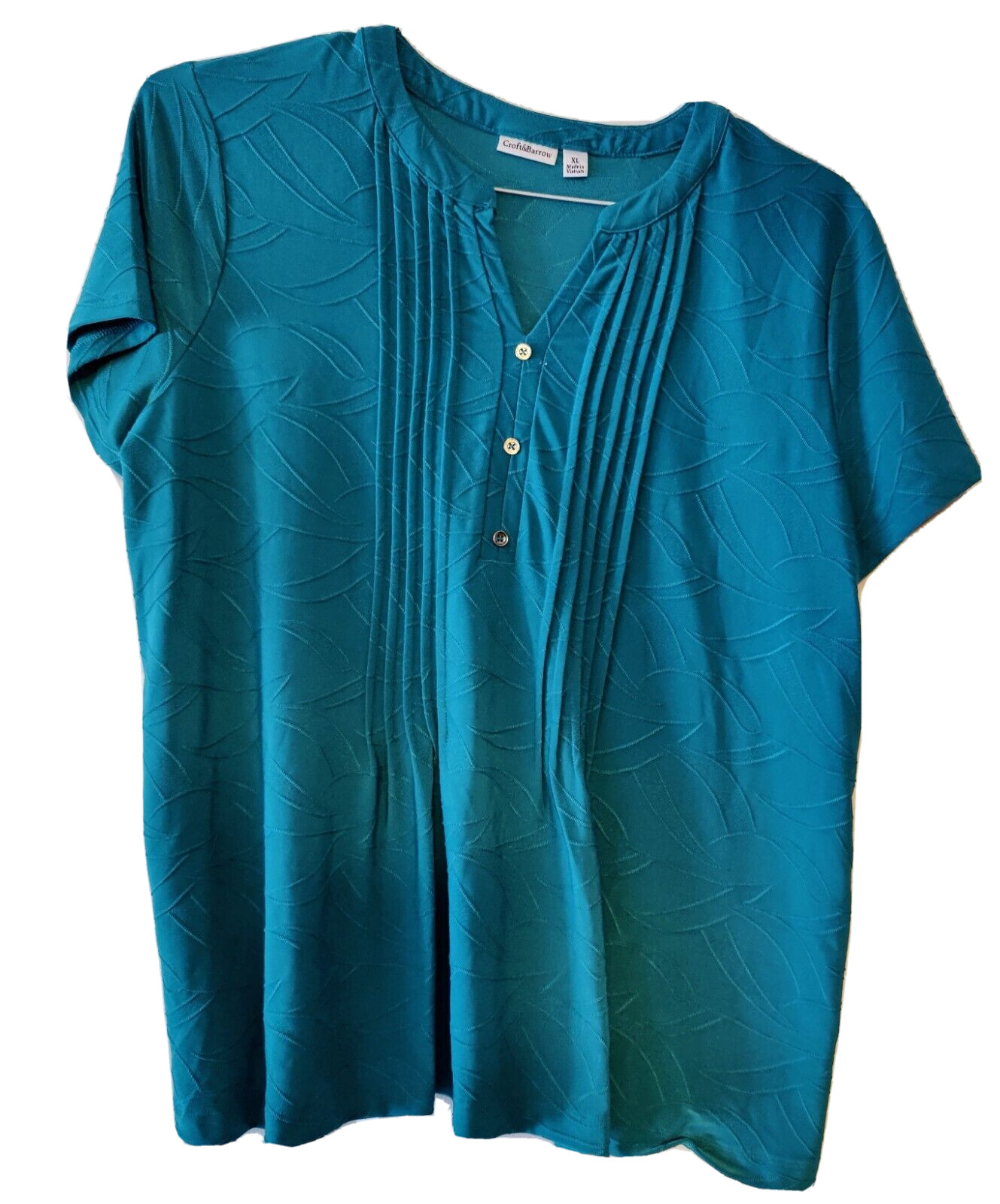 VTG CROFT & BARROW GREEN SIZE XL POLYESTER/SPANDEX V-NECK BLOUSE TOP