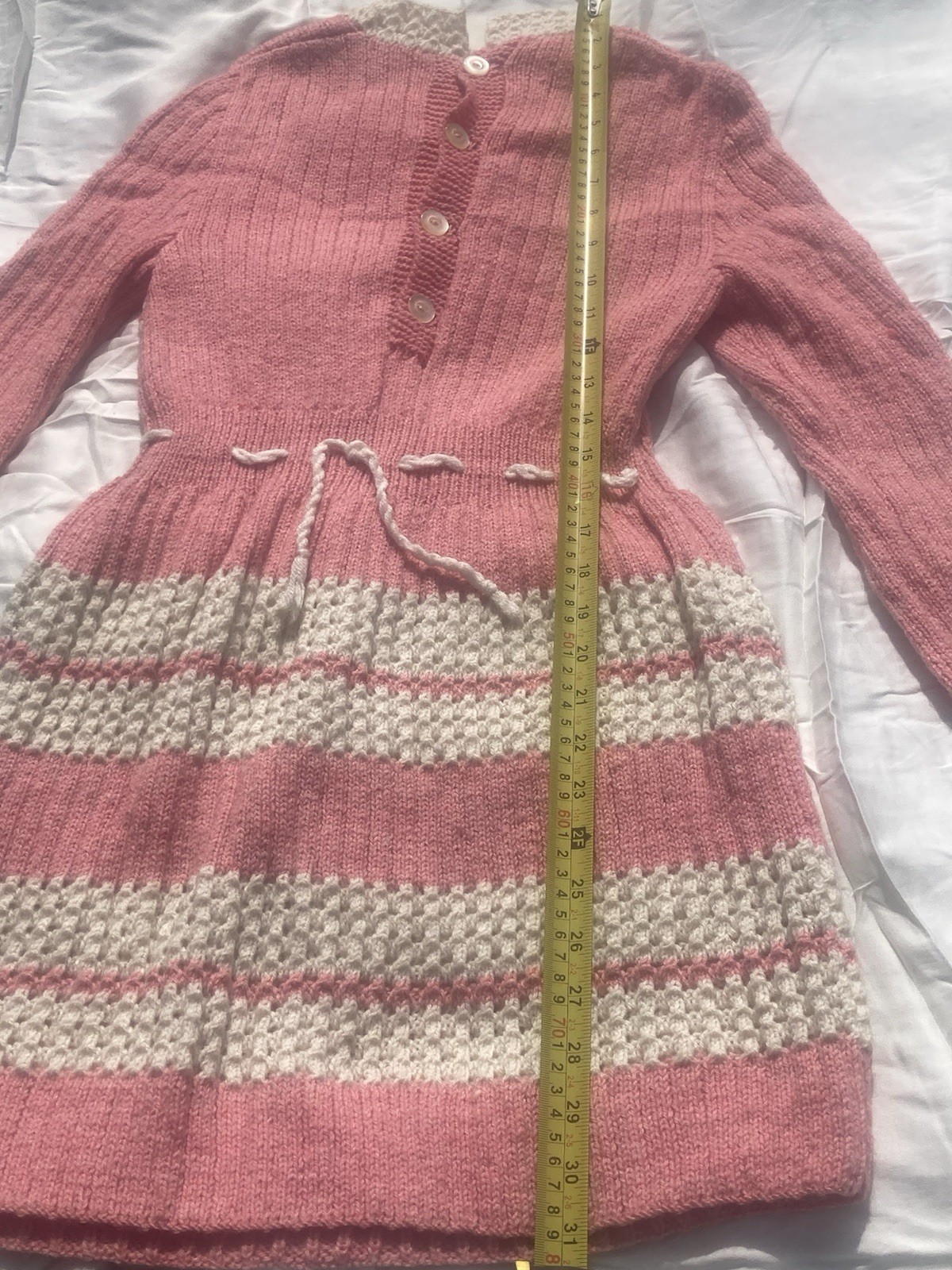 Vintage 80s Sweater Dress Juniors SM/M Pink White Spring Easter Church Party
