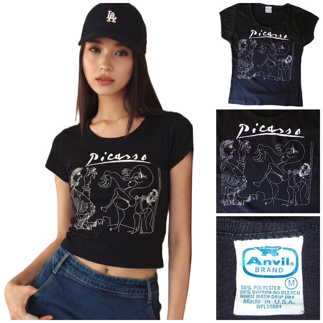 vtg 70s 80’s Picasso T-shirt M Black Bacchanal Anvil USA Single Stitch „Mint”