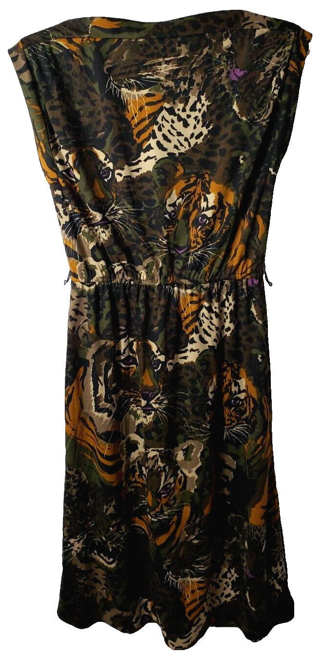 Vintage 70s Pinup Sheath Dress 7 Wiggle Tiger Jungle Camo Rockabilly Union USA