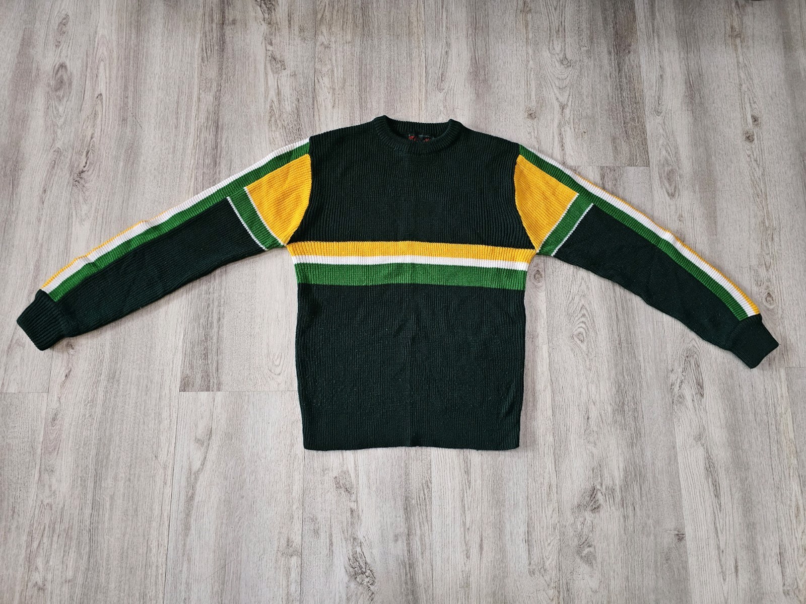 Vintage Sigallo Acrylic Green & Yellow Knit Sweater, Size S