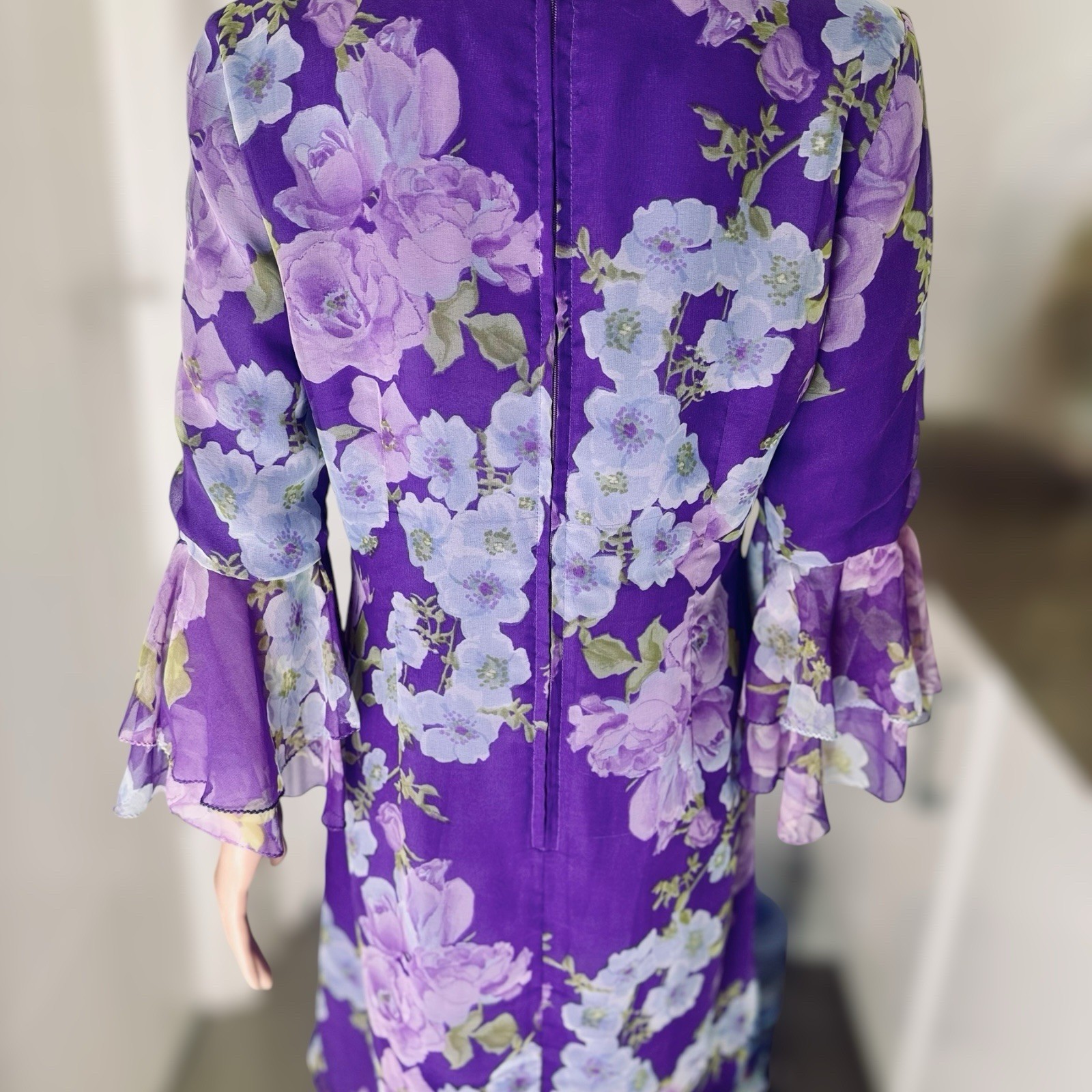 Vintage Dress Vintage Duval of Melbourne Floral Chiffon Dress – Size 14 (AU)