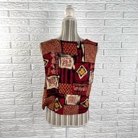 Vintage JD Wright Patterned Patchwork Vest Size 12 Red Black Cream
