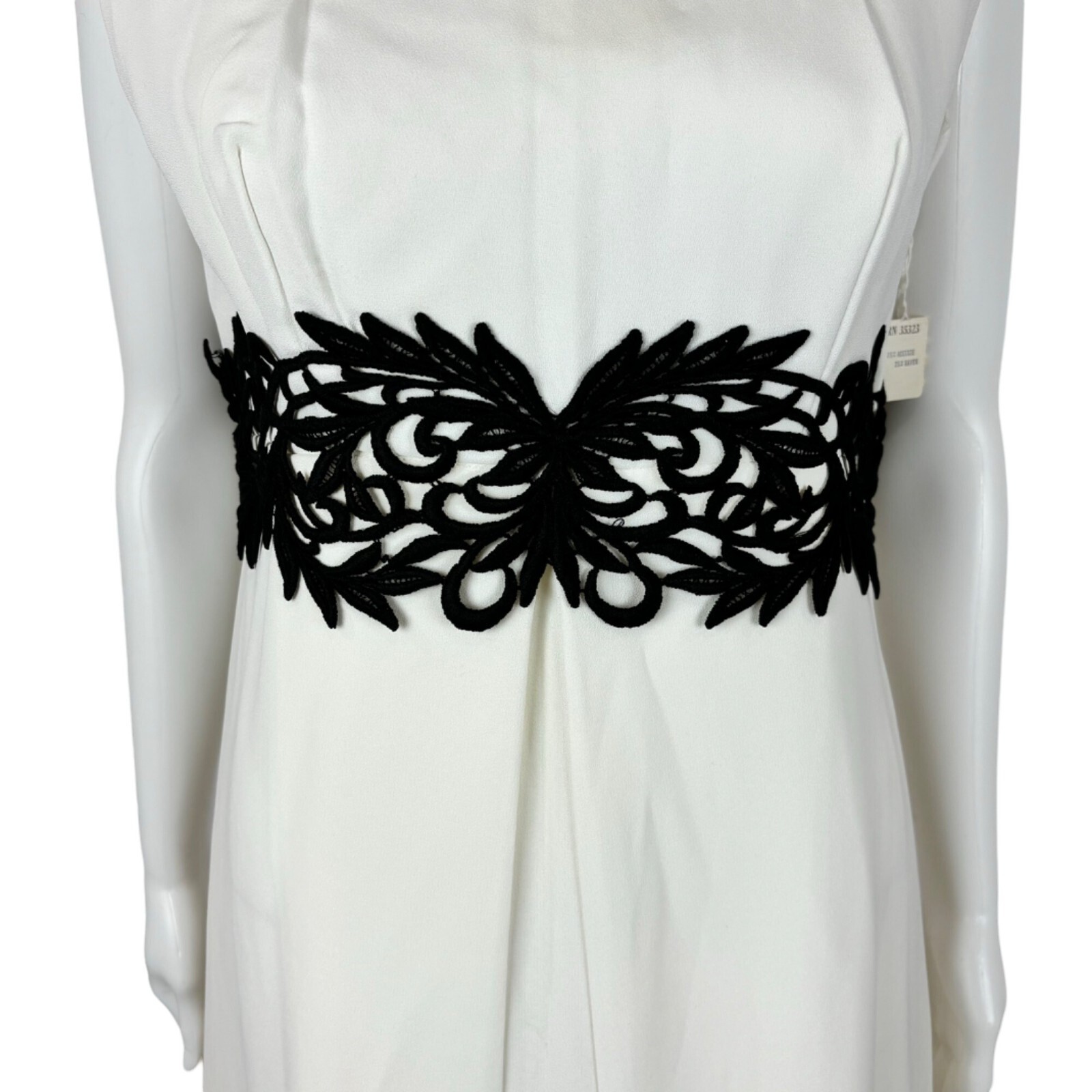 Vintage 60s Evening Dress Women’s Large White Princess Gown Black Embroidery