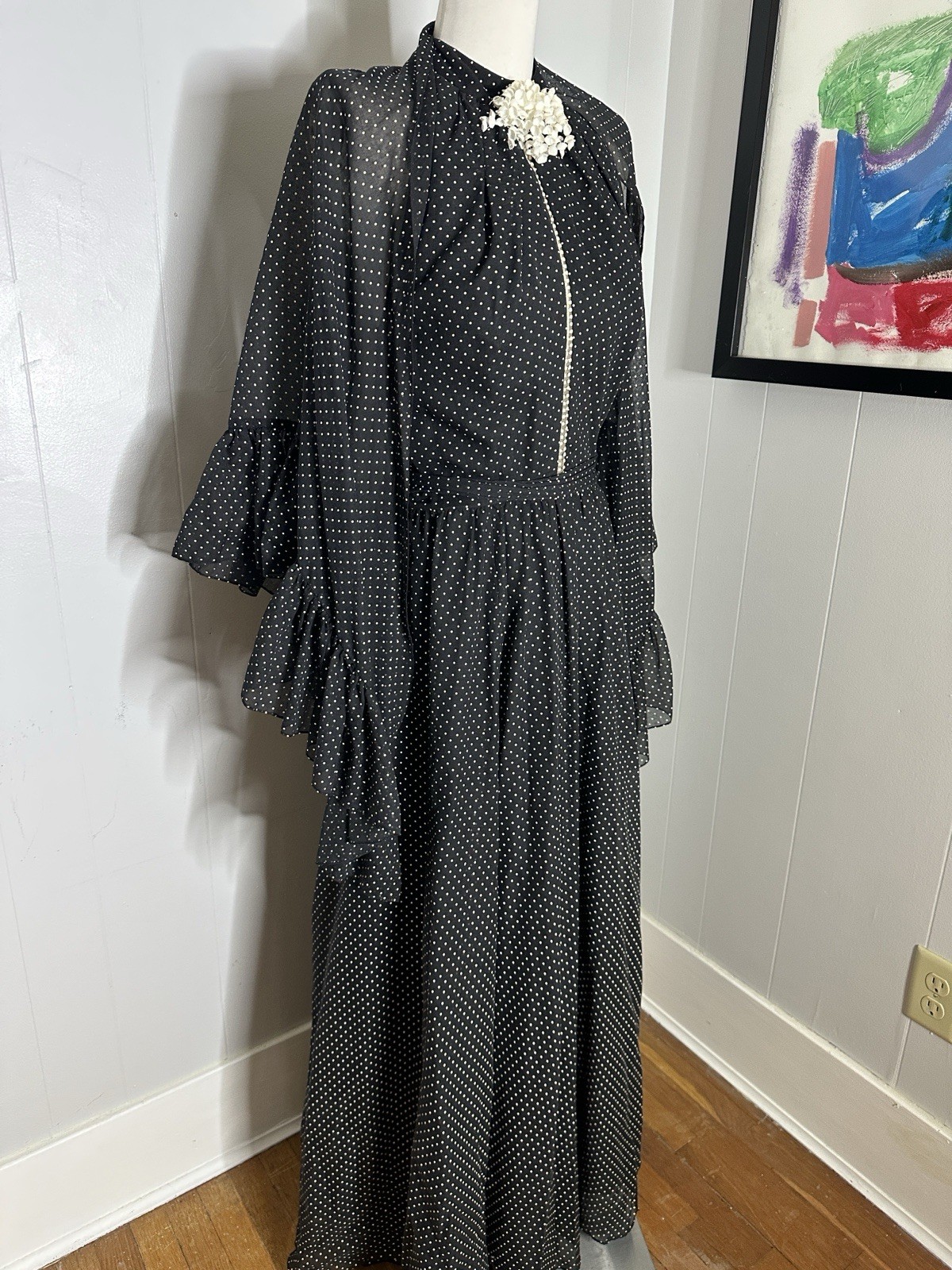 Vintage Lilli Diamond Polka Dot Halter Maxi With Shawl 1970s