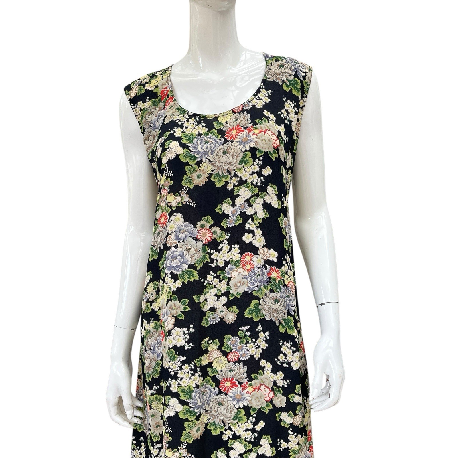 Vintage 90’s Rayon Sheath Maxi Dress Chrysanthemum Print French Connection, M