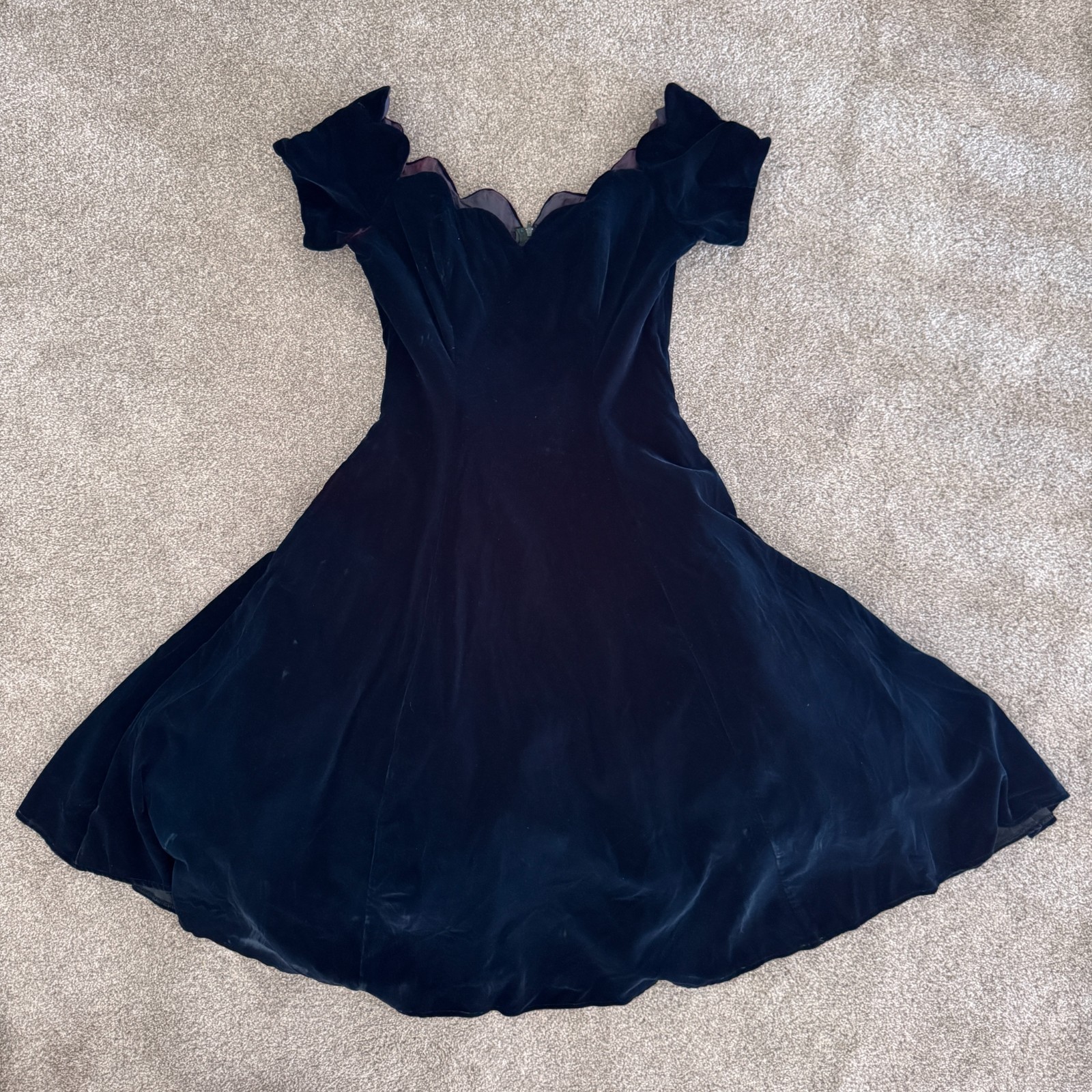 Vintage Karen Lucas for Nite Teal Velvet Off Shoulder Formal Dress Size 10
