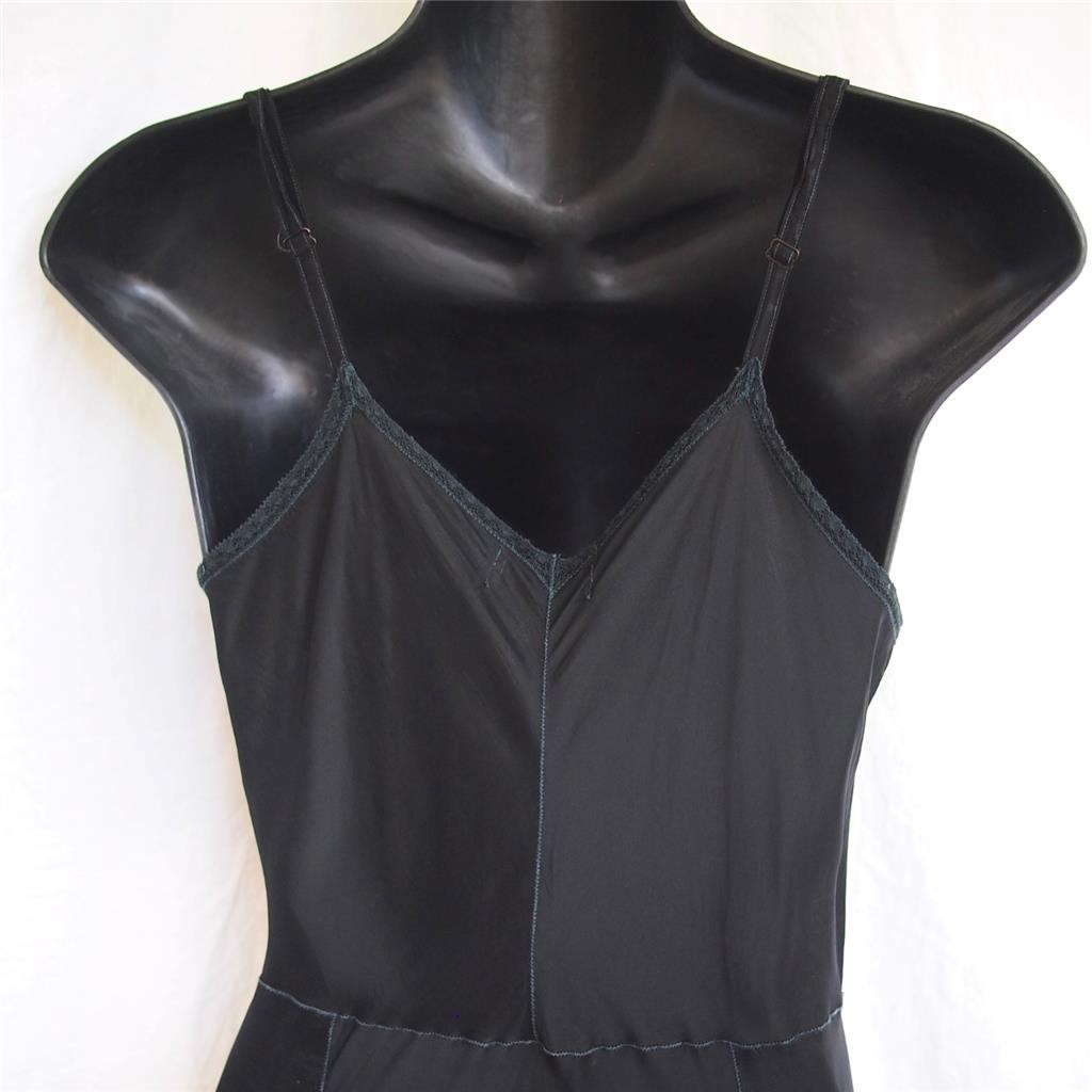Vintage 50s ARTEMIS Rayon Slinky Sexy Black Full Slip Floral LACE 32 S Pin-Up