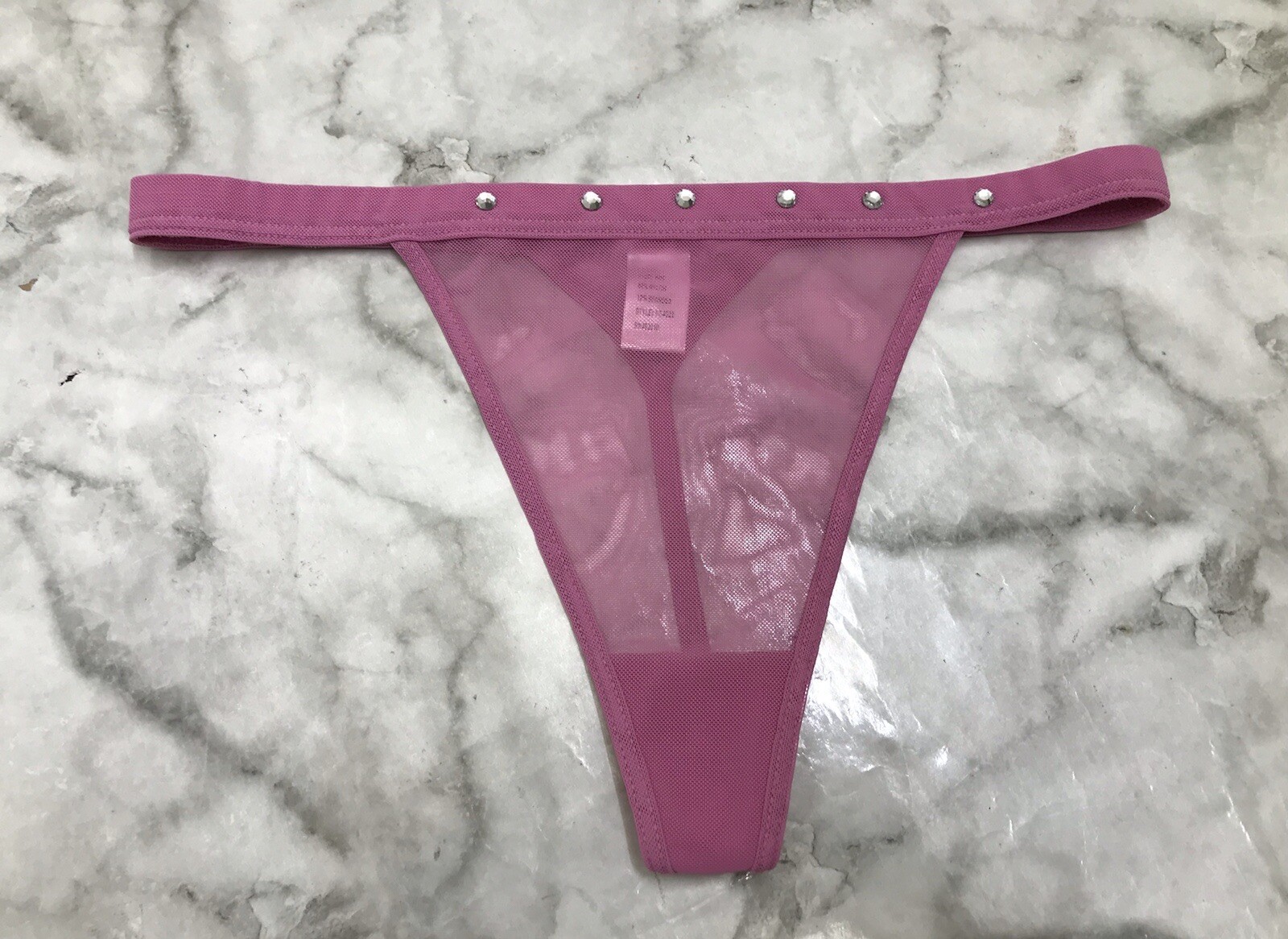 Rare Thong String Soft Mesh Rhinestone Panty Purple Underwear Sz Medium NWOT