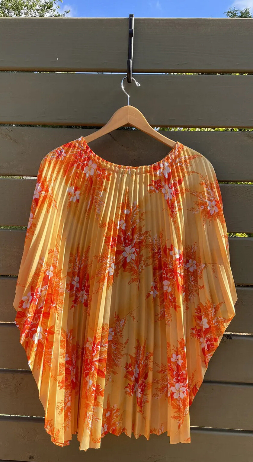 VTG 70s Hawaiian Accordion Tunic Dress Blouse Pomare Hawaii FIT S/M