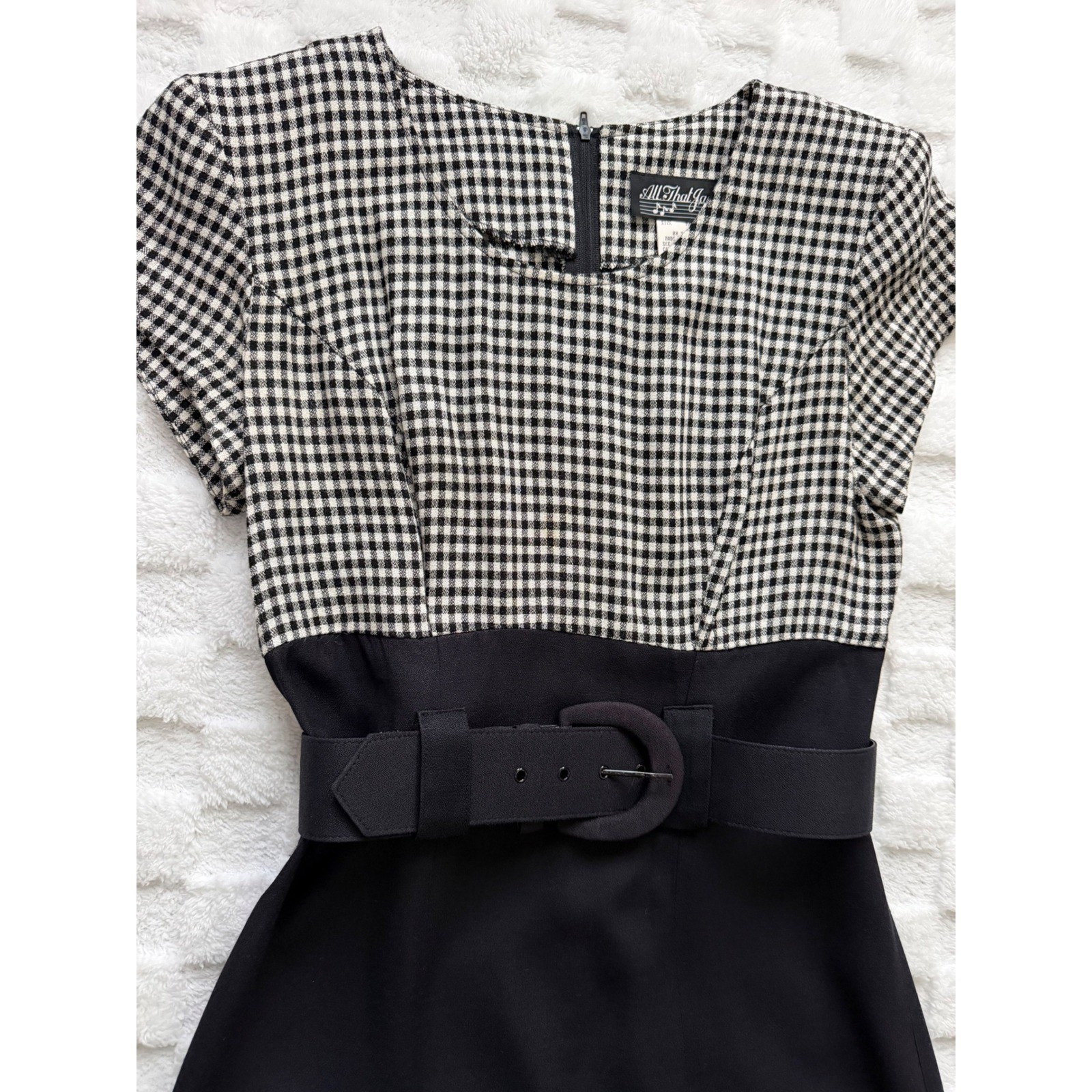 All That Jazz VTG 90s Gingham Belted Maxi Dress Black White Checkered Sz 9/10