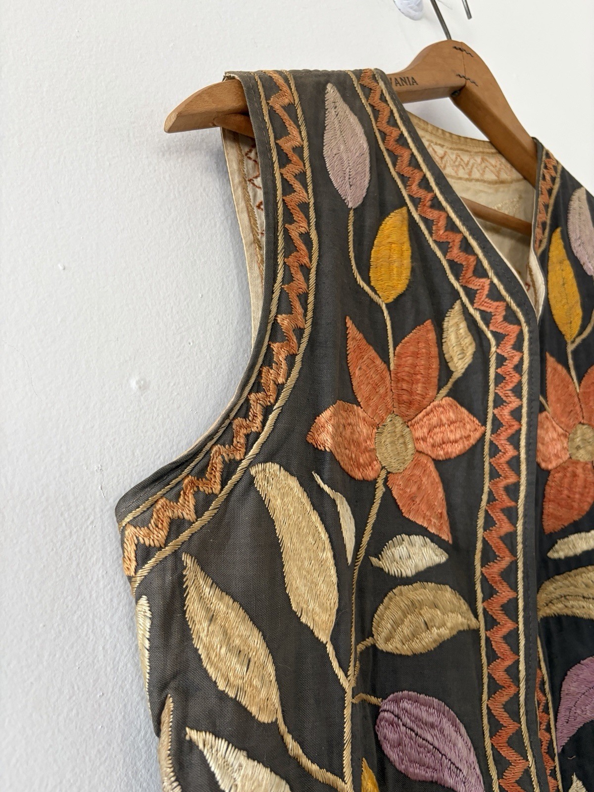 Vintage 1960s Afghan Heavily Hand Embroidered Vest Colorful Floral Hippie Boho