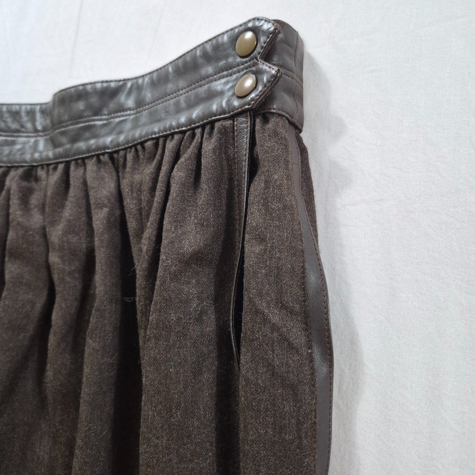 Vintage ESCADA Skirt Made in West Germany Wool Cashmere Leather Brown Midi S