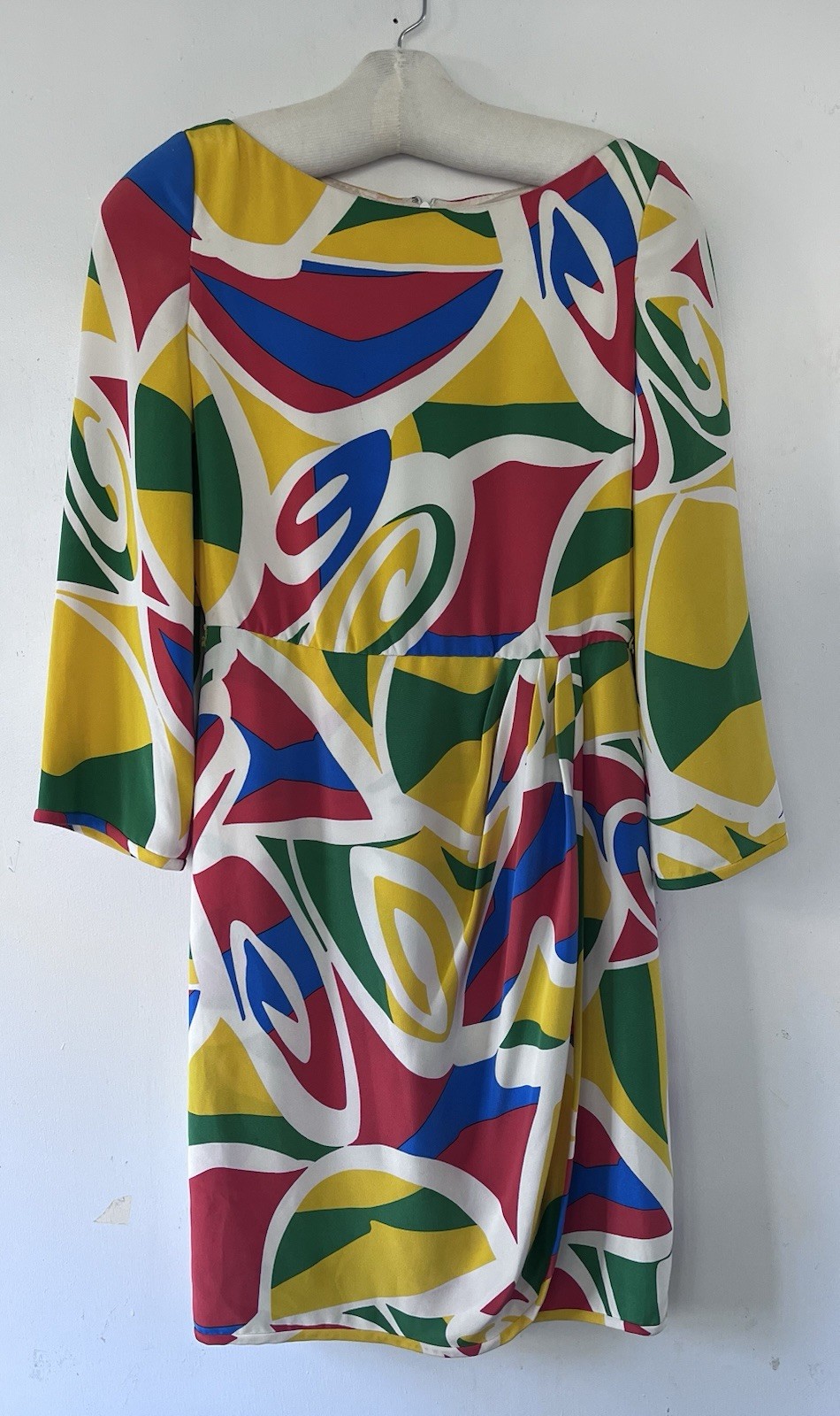 Bill Blass 1960s MCM Color Block Silk Faux Wrap Cocktail Dress