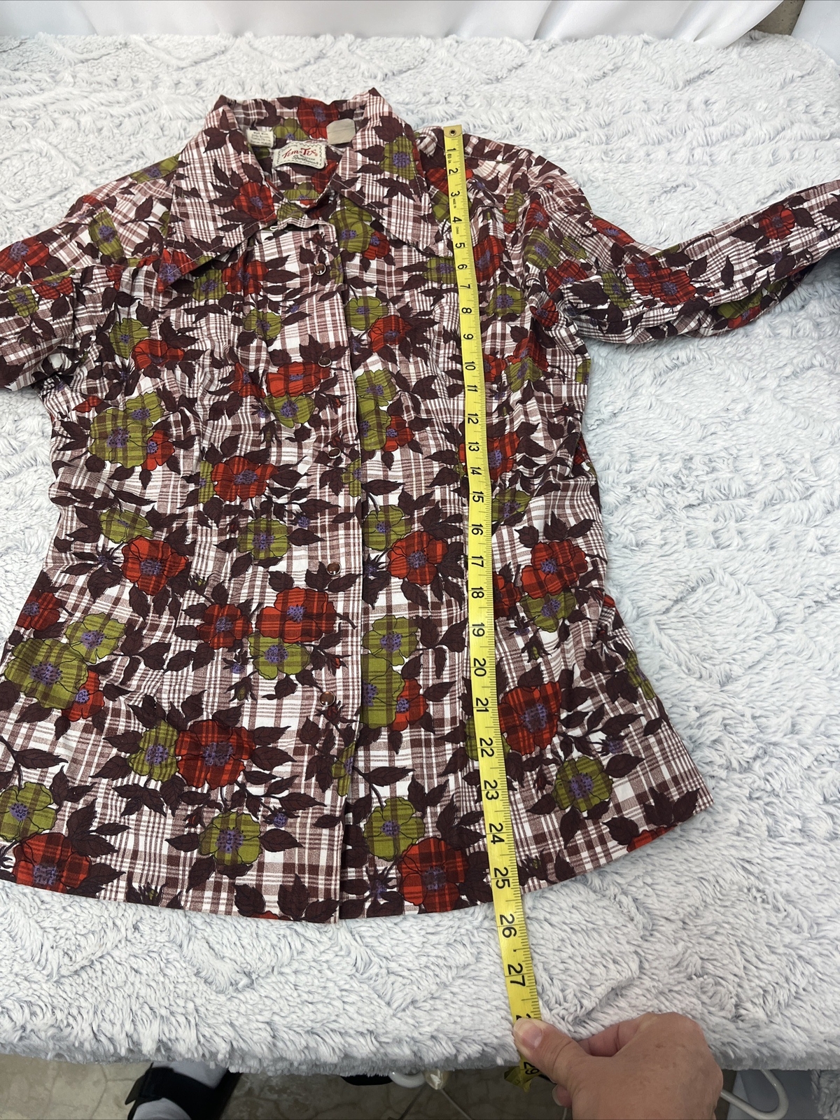 Vintage Tem-Tex Western Floral 70’s Blouse With Pearl Snaps Medium