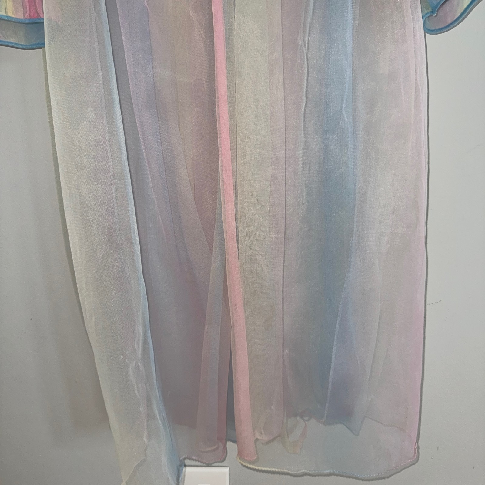 60s vtg DOLSYL Sheer Pastel RAINBOW OMBRE Dressing Gown Chiffon Robe Tent Dress