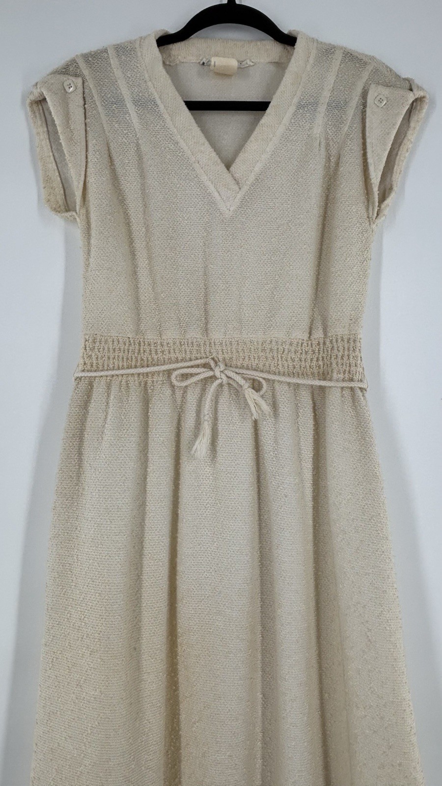 Vintage Jody T Of California Cream Midi Dress Textured Boucle Fabric V-Neck