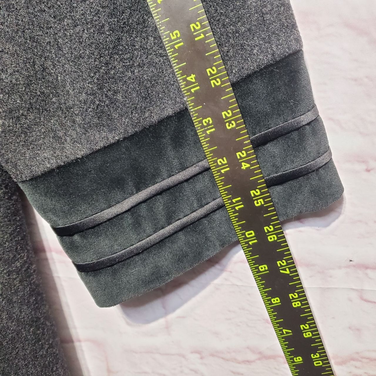 VTG Alorna Gray Wool Coat Trench Long Swing Velvet Trim Thick Warm USA Sz 16W