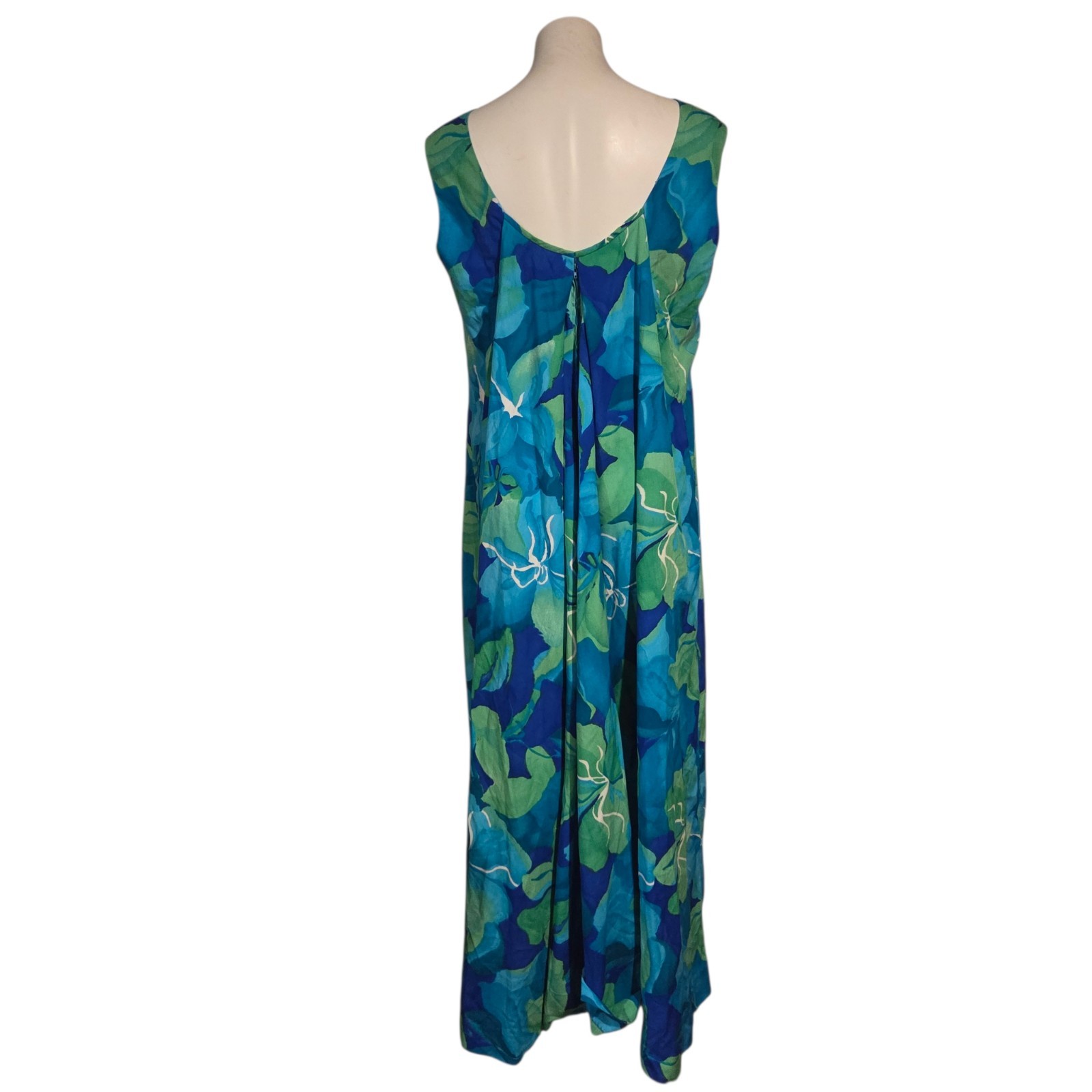 Vintage Liberty House Hawaii Maxi Dress Faux Cape Flowy Blue Green Floral M/L