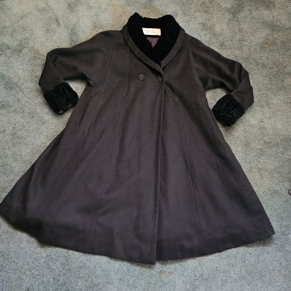 Vtg 50s Lilli Ann Velvet Shawl Collar Swing Princess Opera Formal Wool Coat L/XL