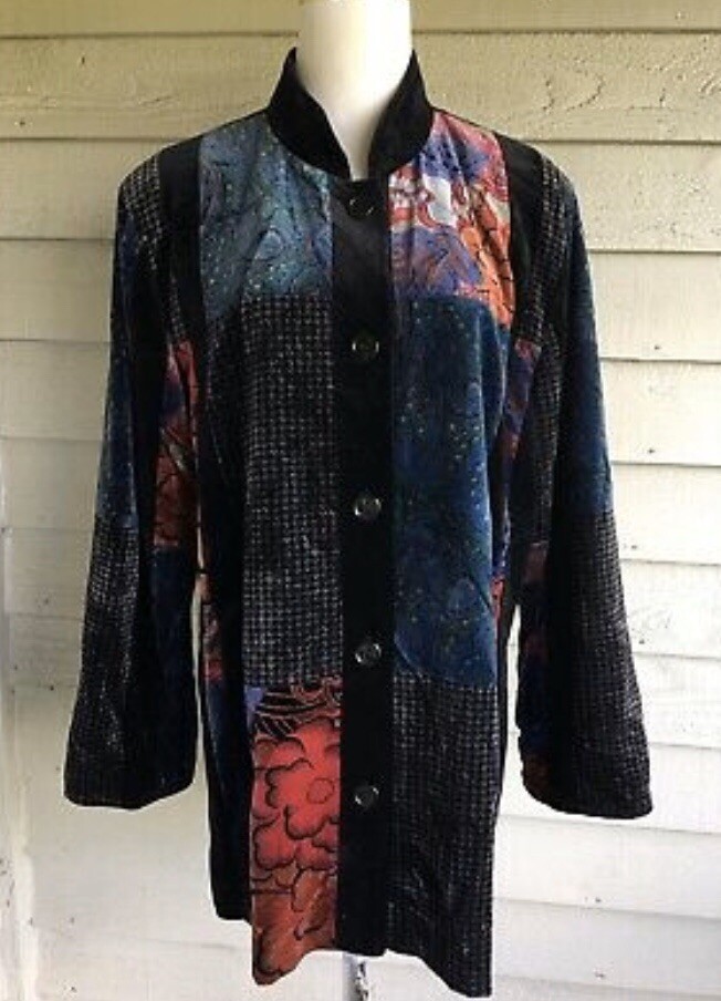 VTG- Marguerite Rubel VELVET BLACK TWEED PAISLEY FLORAL PRINT LINED JACKET SZ.10