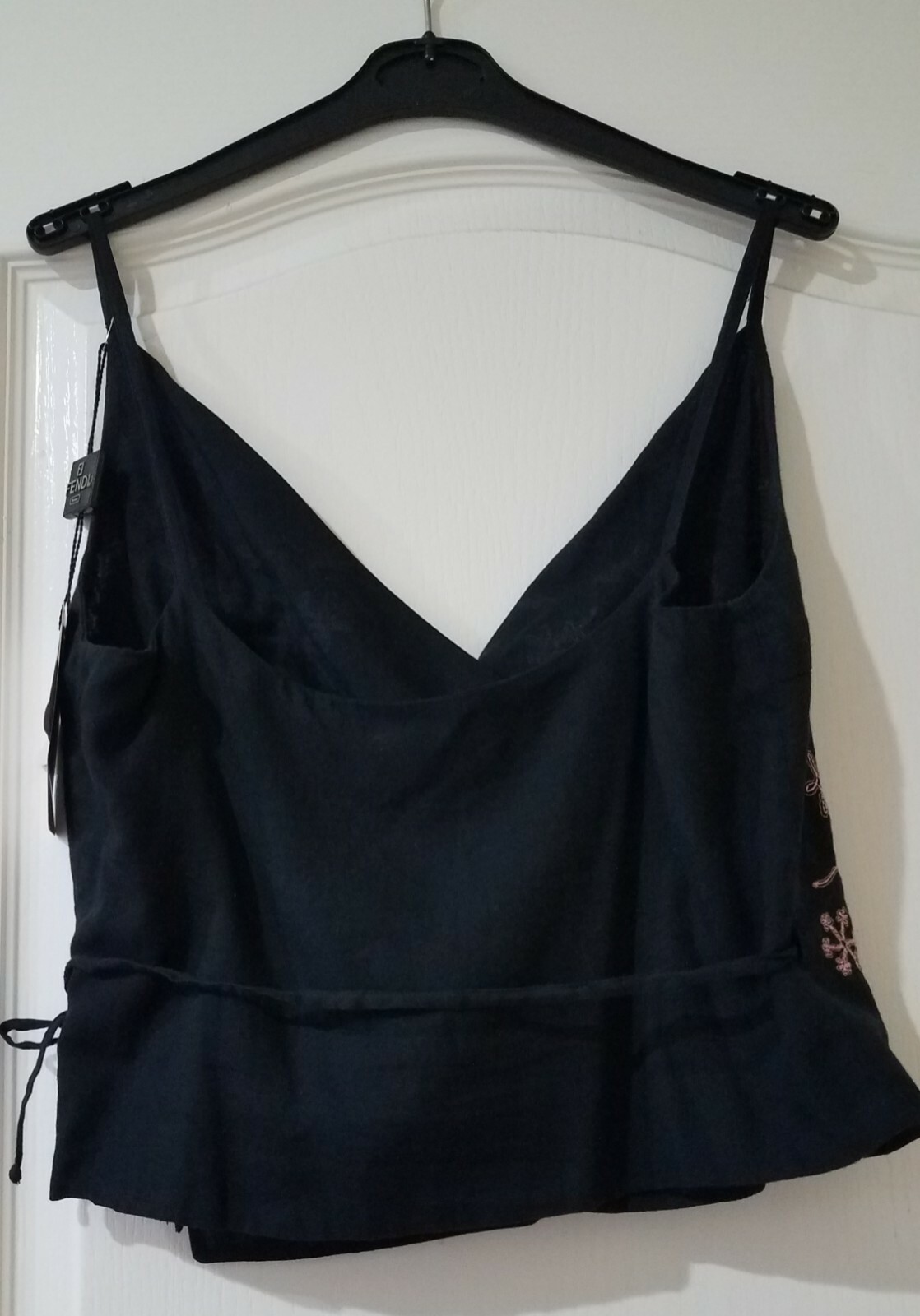 VINTAGE WOMENS FENDI BLACK & PINK EMBROIDERED WRAP TANK TOP SIZE 44 ITALY