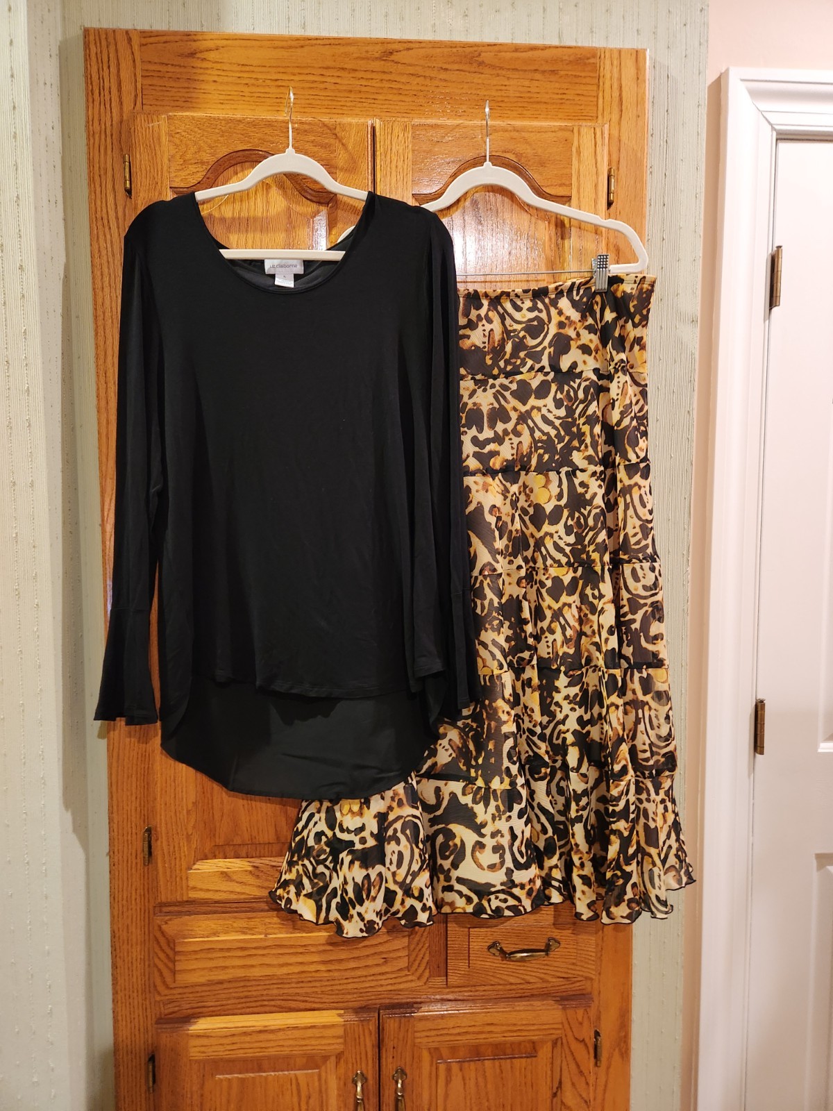 Ruby Rd Lined Maxi Skirt Sz 18 & Liz Claiborne Black Tunic Top XL 2pc Outfit