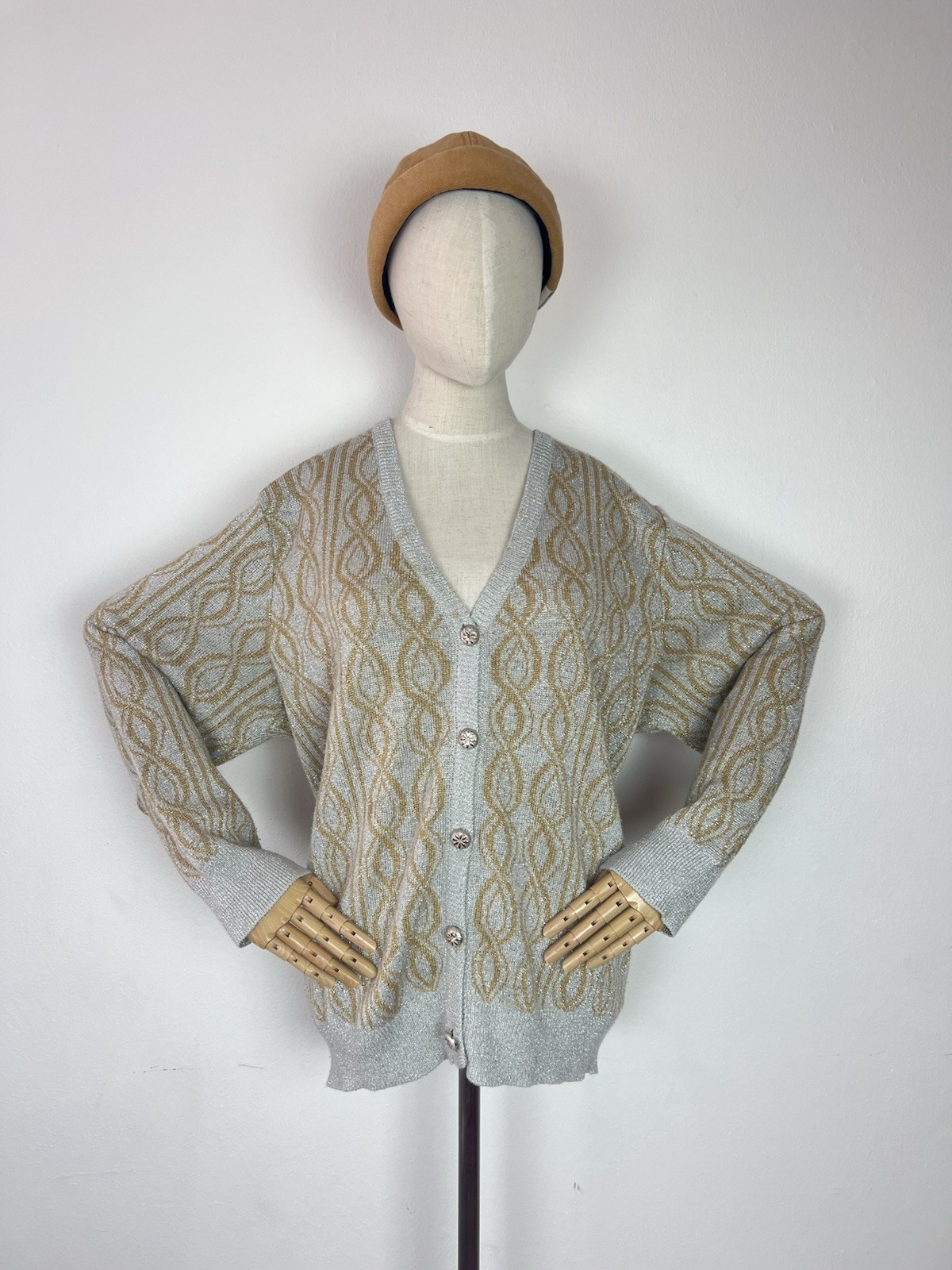 LILLY Of CALIFORNIA 80’s Vintage Women’s Silver & Gold Lurex Cardigan Sweater XL