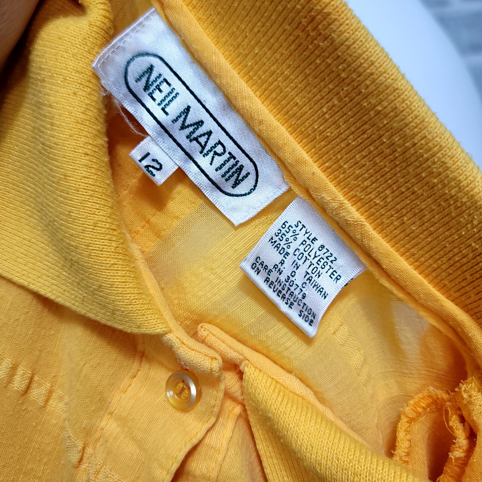 Vintage 80s Neil Martin M/L Yellow Gauze Knit Banded Waist Bottom Blouse