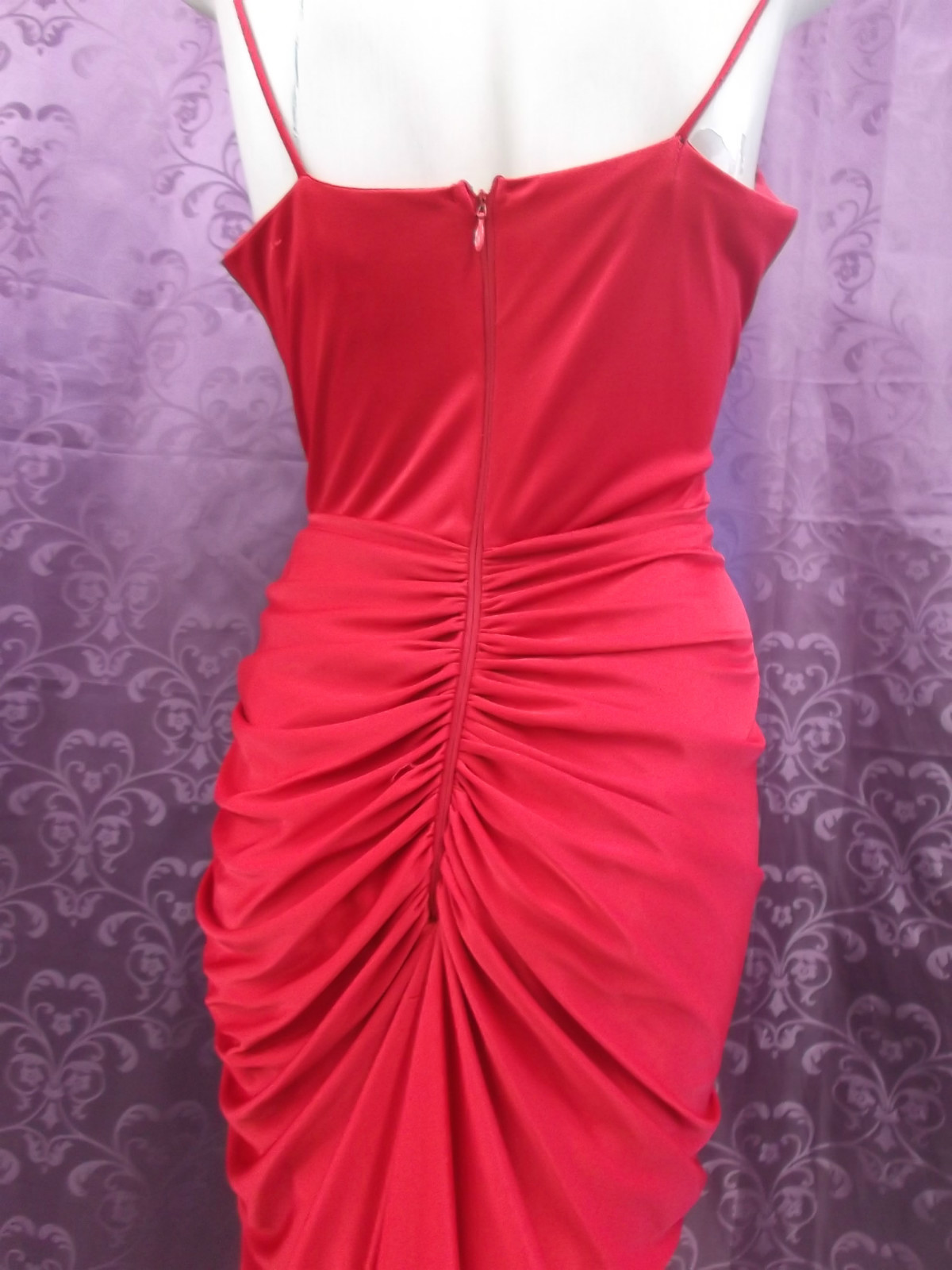 LOT 2 Dresses-70-80s Red Poly Wiggle & Royal Blue Wiggle w/ Rhinestones 36 24 38