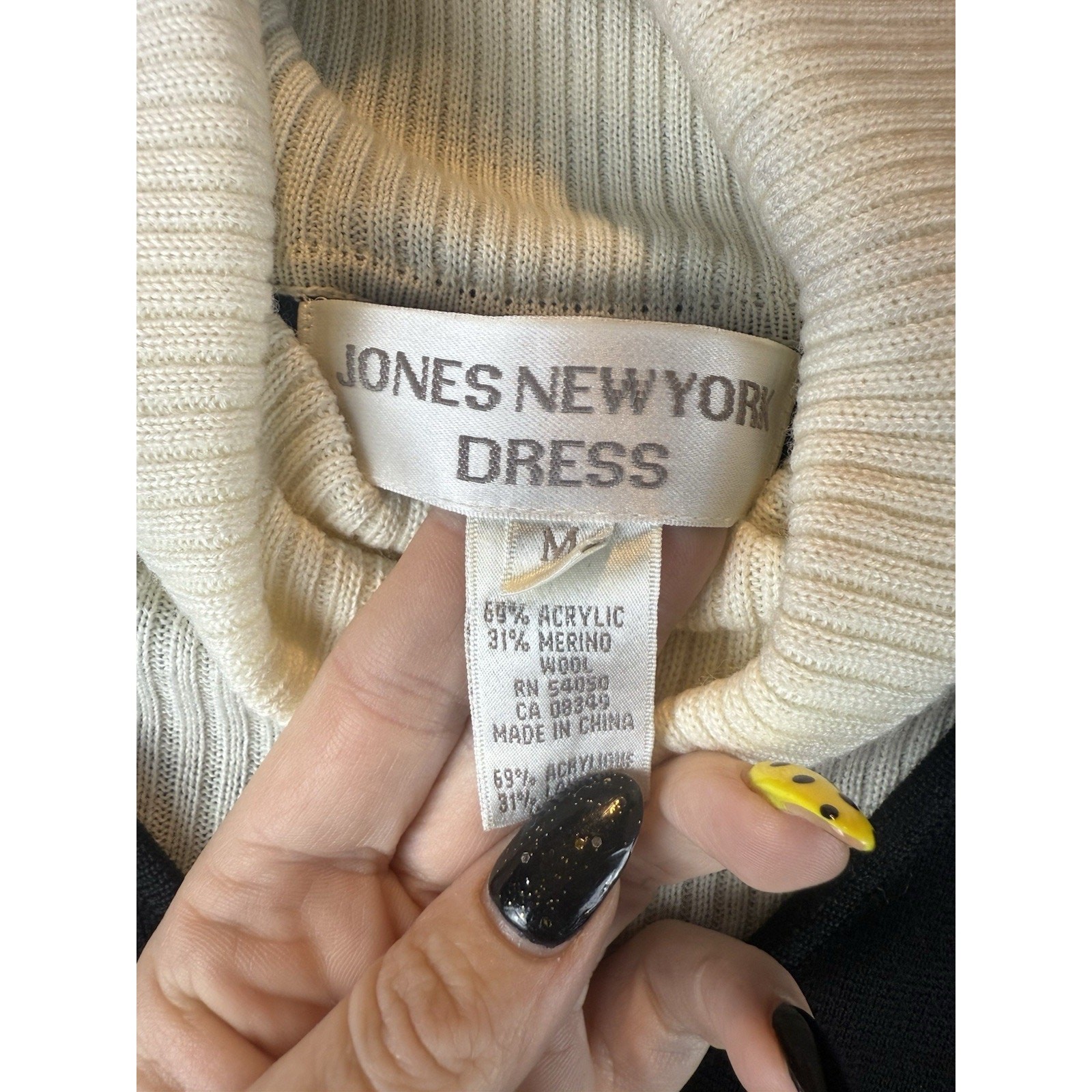 Vtg 1990s Jones New York Sz Med Turtle-Neck Sweater Vest Dress Merino Wool