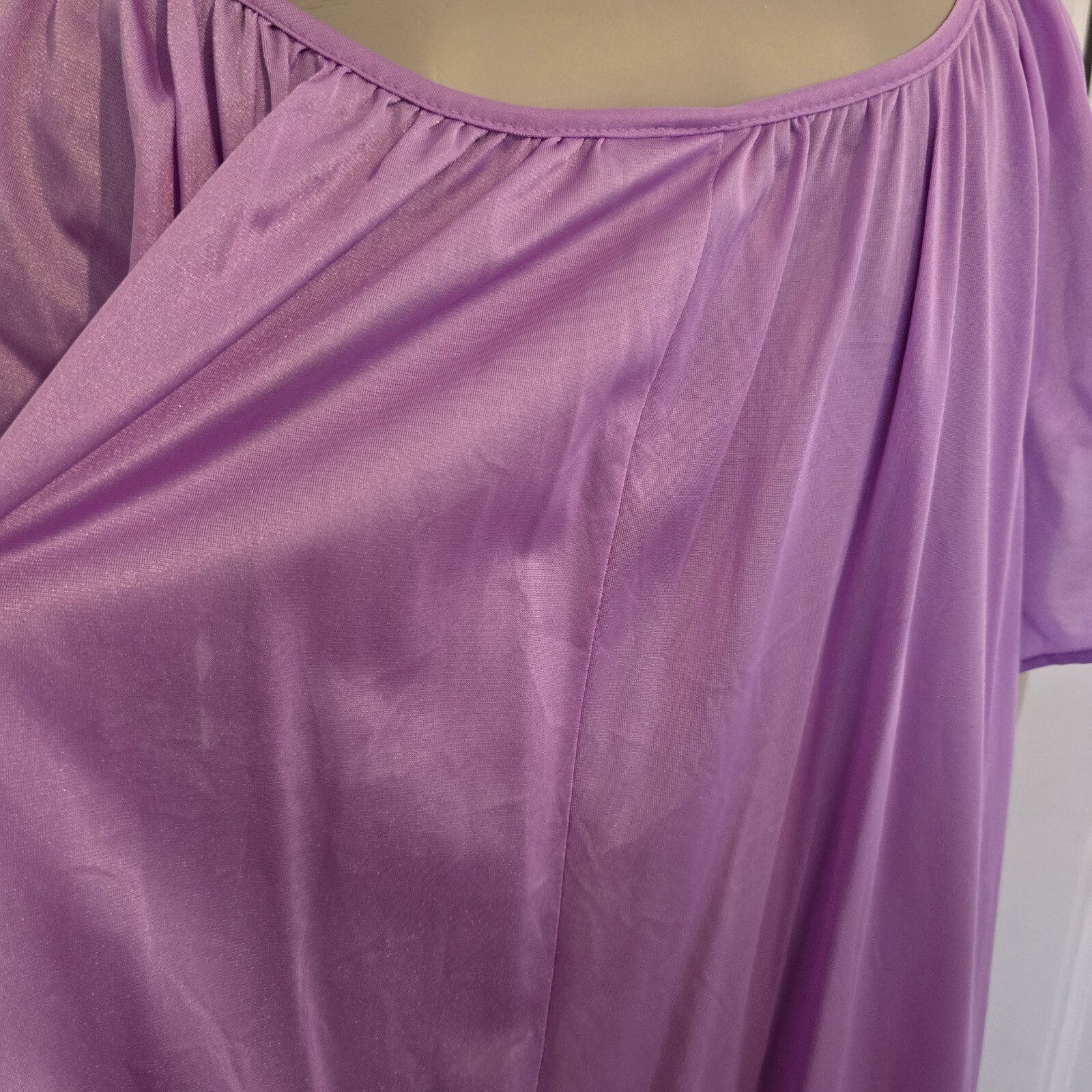 ILGWU Unionmade Purple Flutter Sleeve Full Length Nylon Nightgown B6-B8 Keyhole