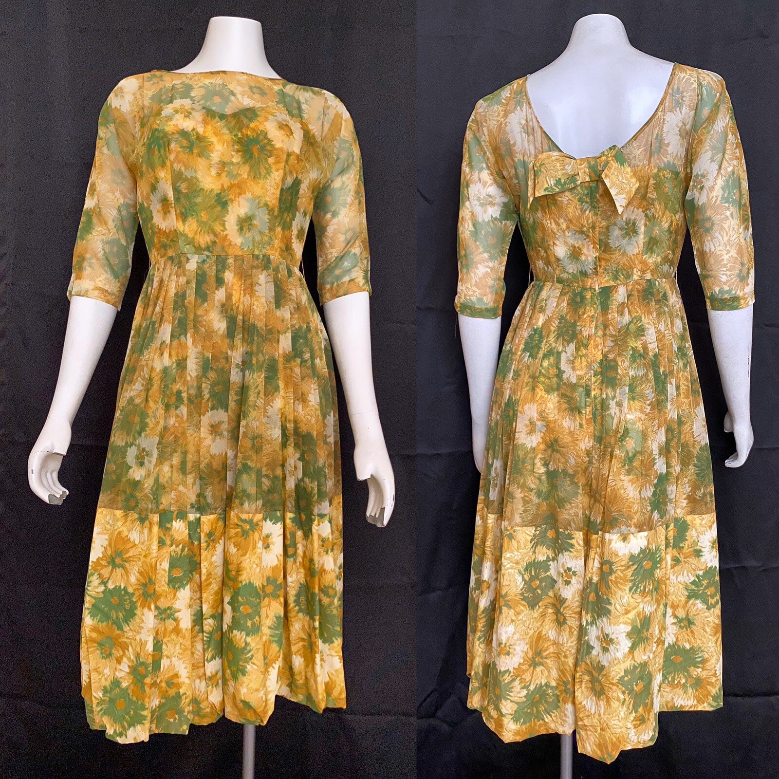 Ferman O’Grady Vintage Party Dress Silk Organza in Yellow Green 1950s Wiggle S/M