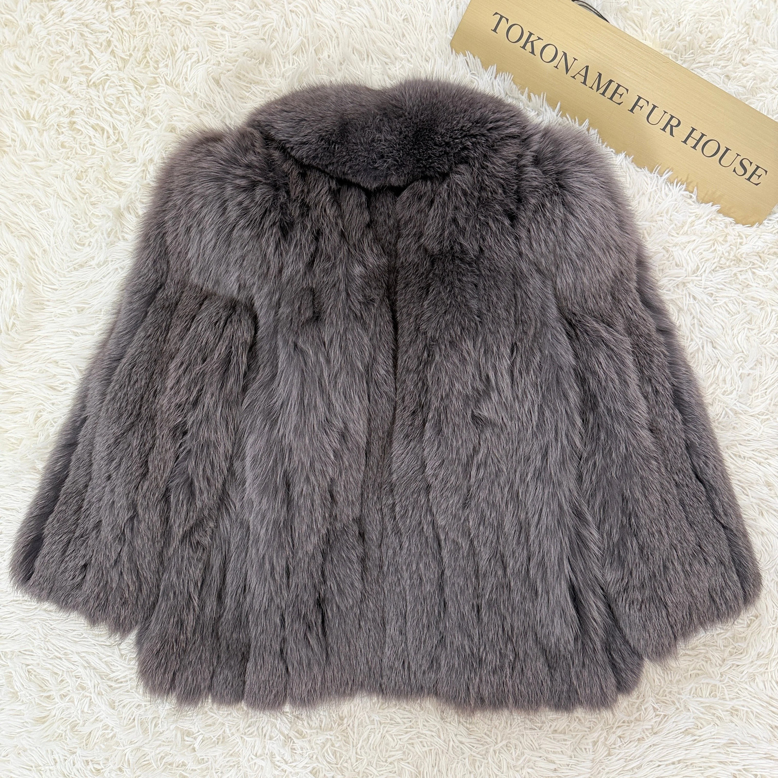 Ash purple Dyd Fox Coat Genuine Vintage Fur Japan