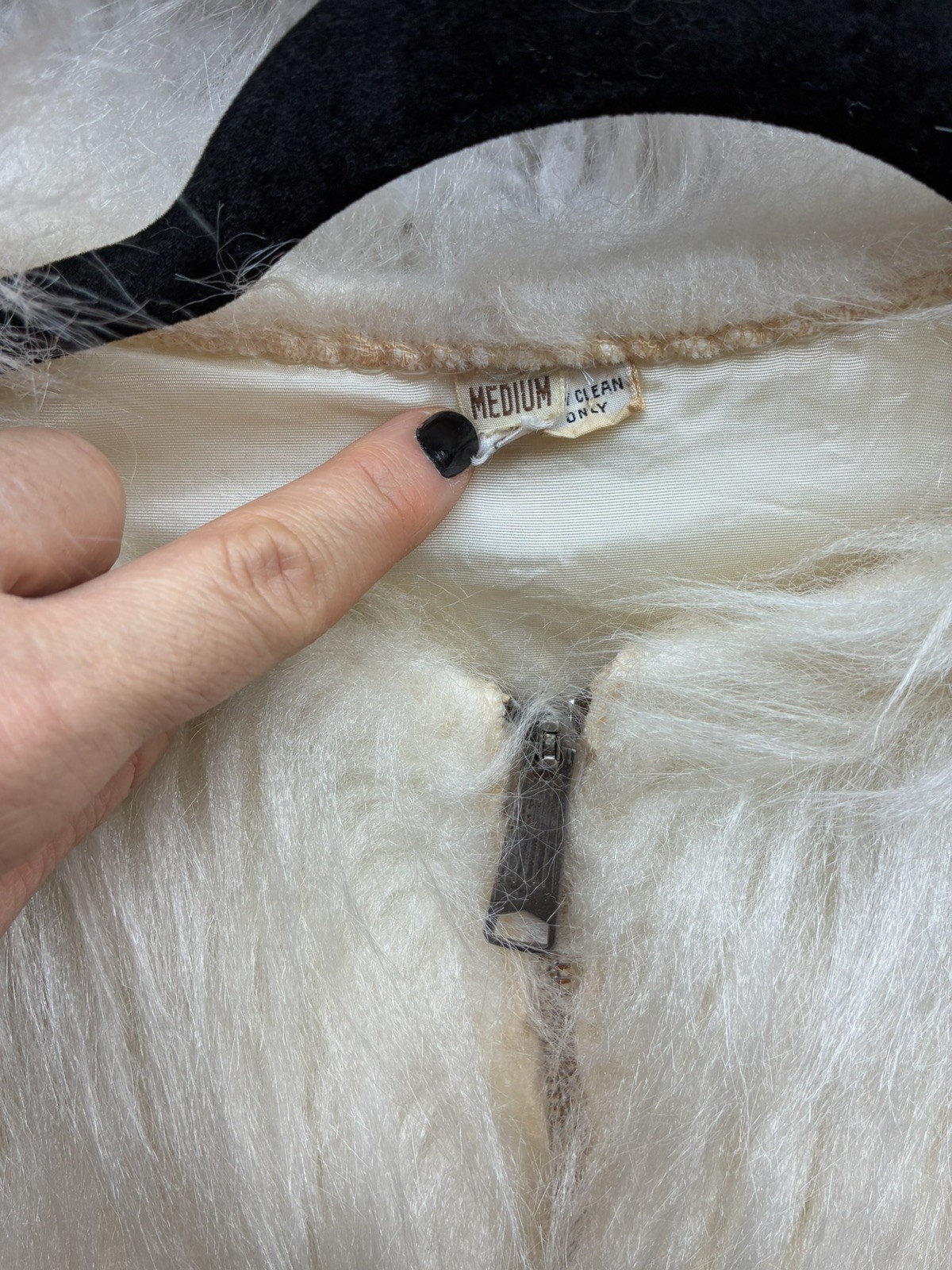 60s 70s Vtg Shaggy Faux Fur White Zip Up Crop Jacket Coat Mod Rocker Glam B34″