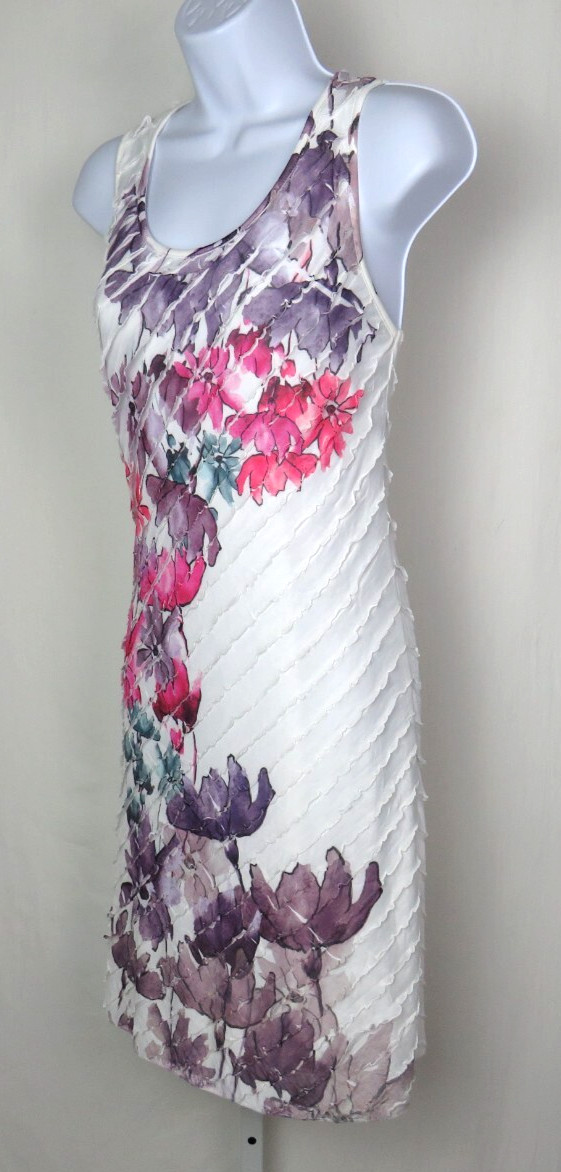 VTG 1980s 90s FLORAL DRESS CHRISTOPHER & BANKS SIZE SMALL RUFFLES POLY SPANDEX