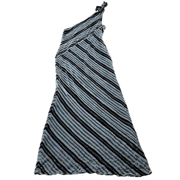 NWT Worth Black and Gray One-Shoulder Silk-Blend Velvet Dress Size 14