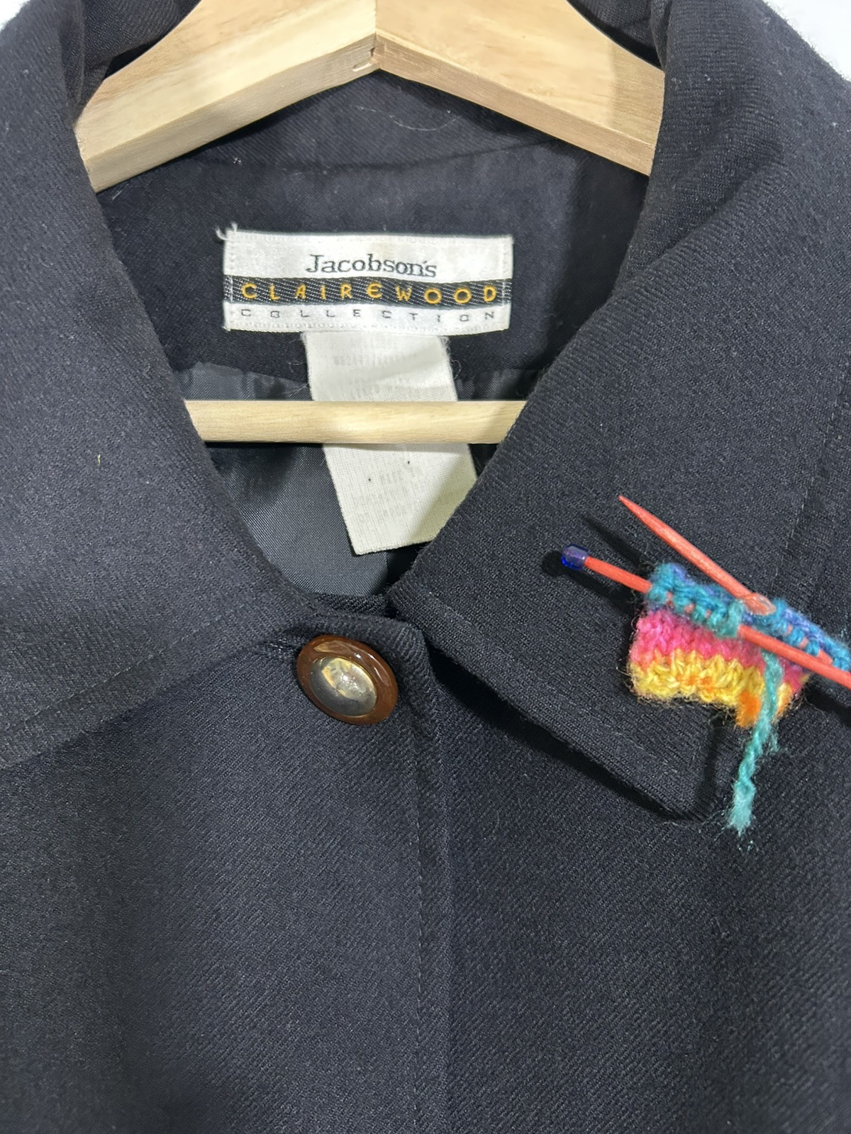 Vintage Jacobsons Womens Wool Coat Size 24 Black Pockets Lagenlook Style