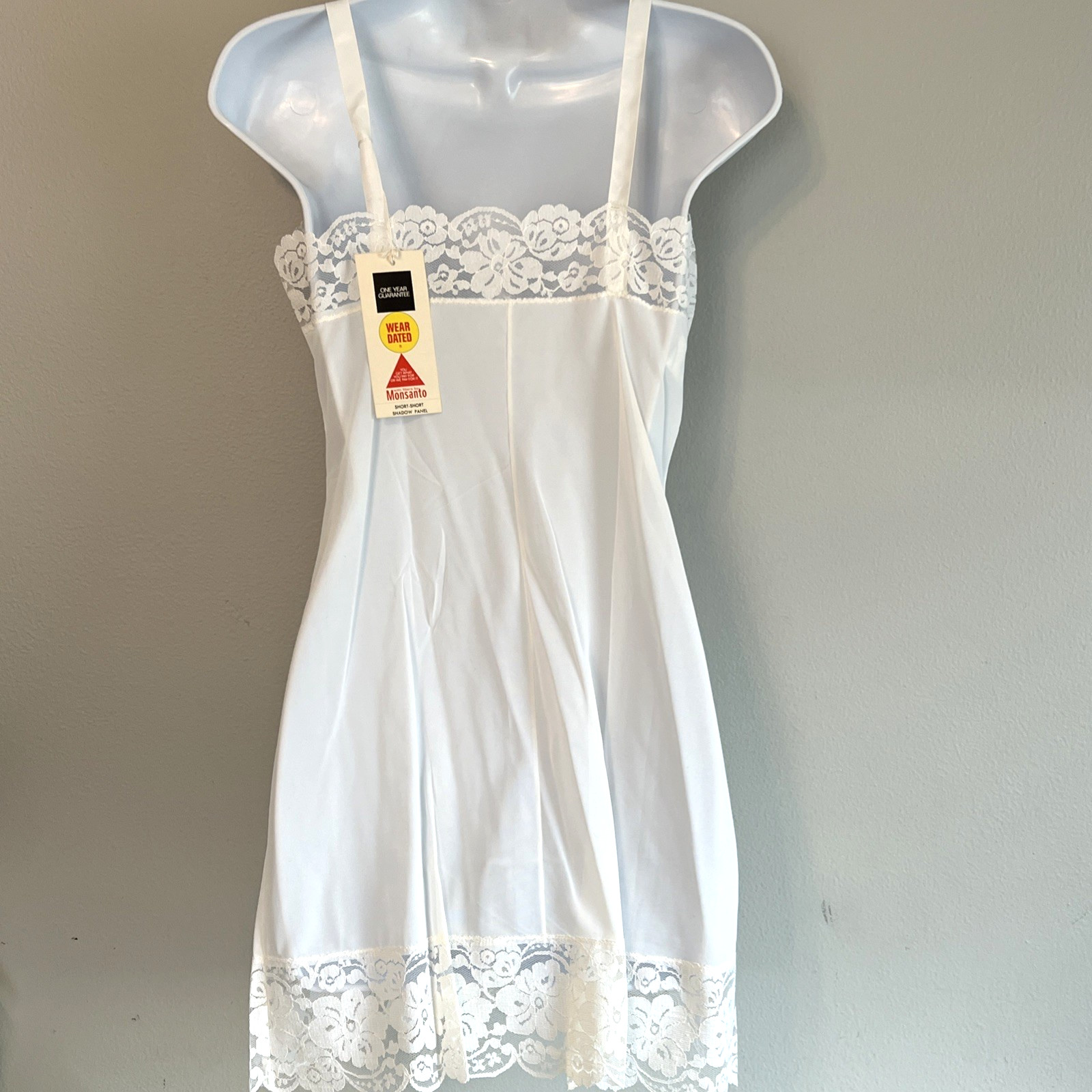 Vintage Monsanto White Nylon Full Slip Mini Demi-Short Size 36 Shadow Panel