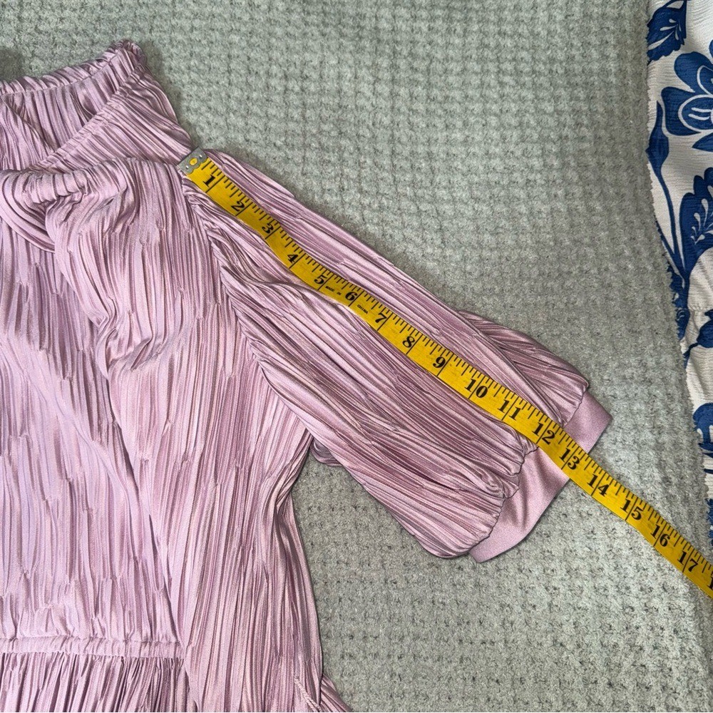 VTG 80s Crinkle Pleated Faux Wrap Style Dress Dusty Pink Chrissy Threes Company