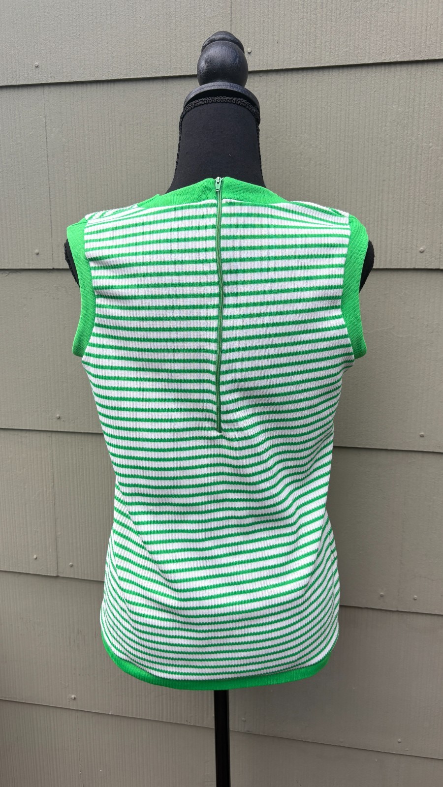 vtg 60s 70s Mod Preppy Retro Green White Striped V-Neck Sweater Vest Tank Top