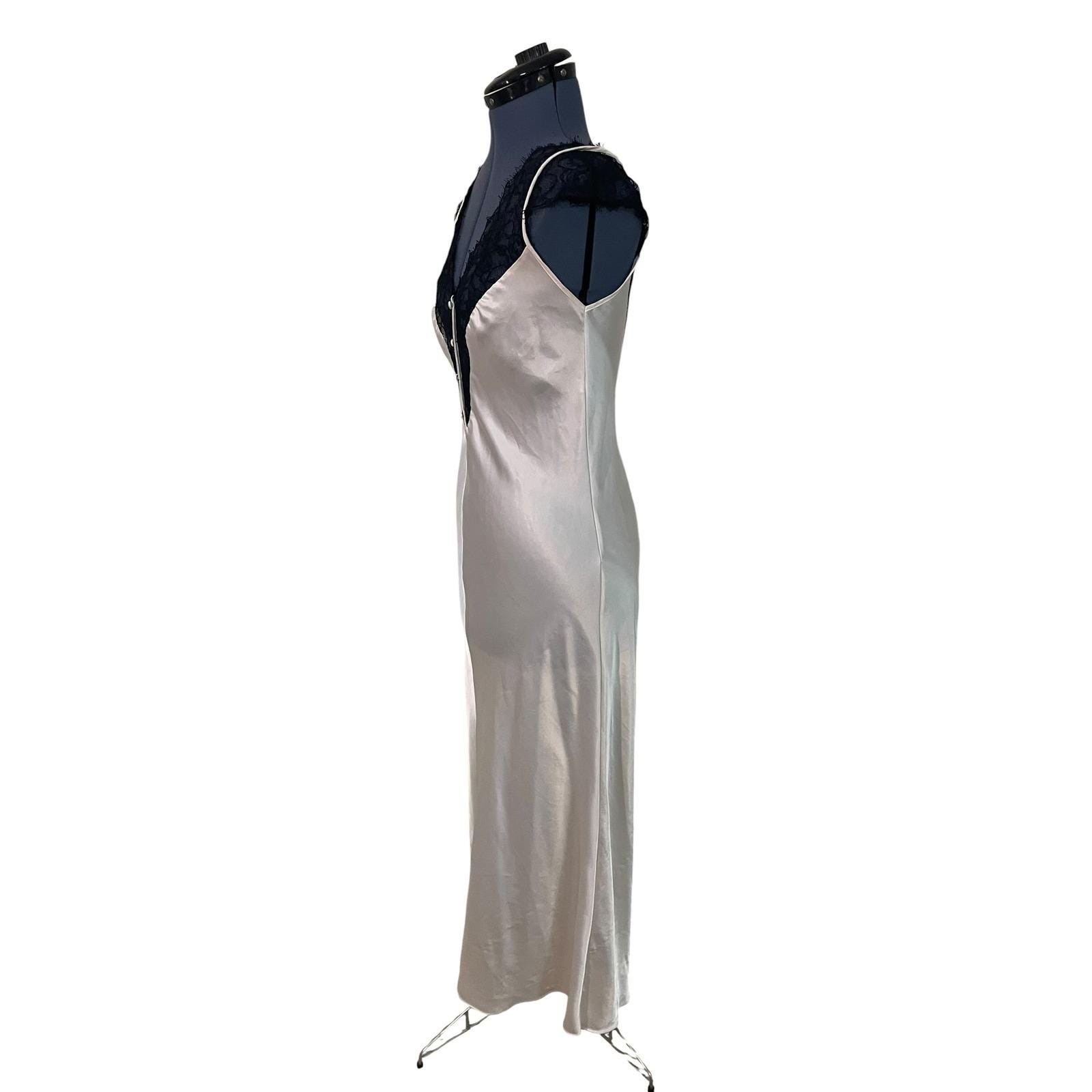 Vintage Valentino Intimo Ivory Black Lace Satin Slip Dress Nightgown 90s Petite