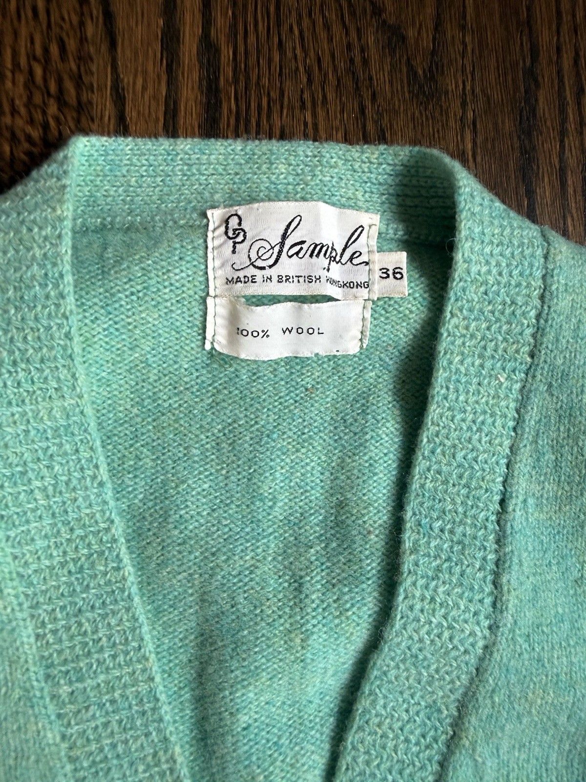 OP Sample 100% Wool Aqua Sweater Vest Vintage Made In British Hong Kong 36