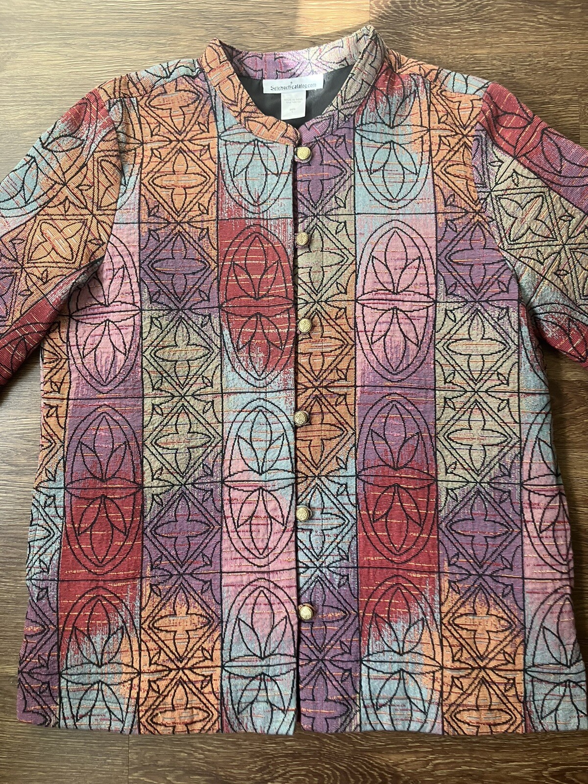 Vintage Serengeti Tapestry Jacket Quilted Colorful Abstract Mandarin Collar L