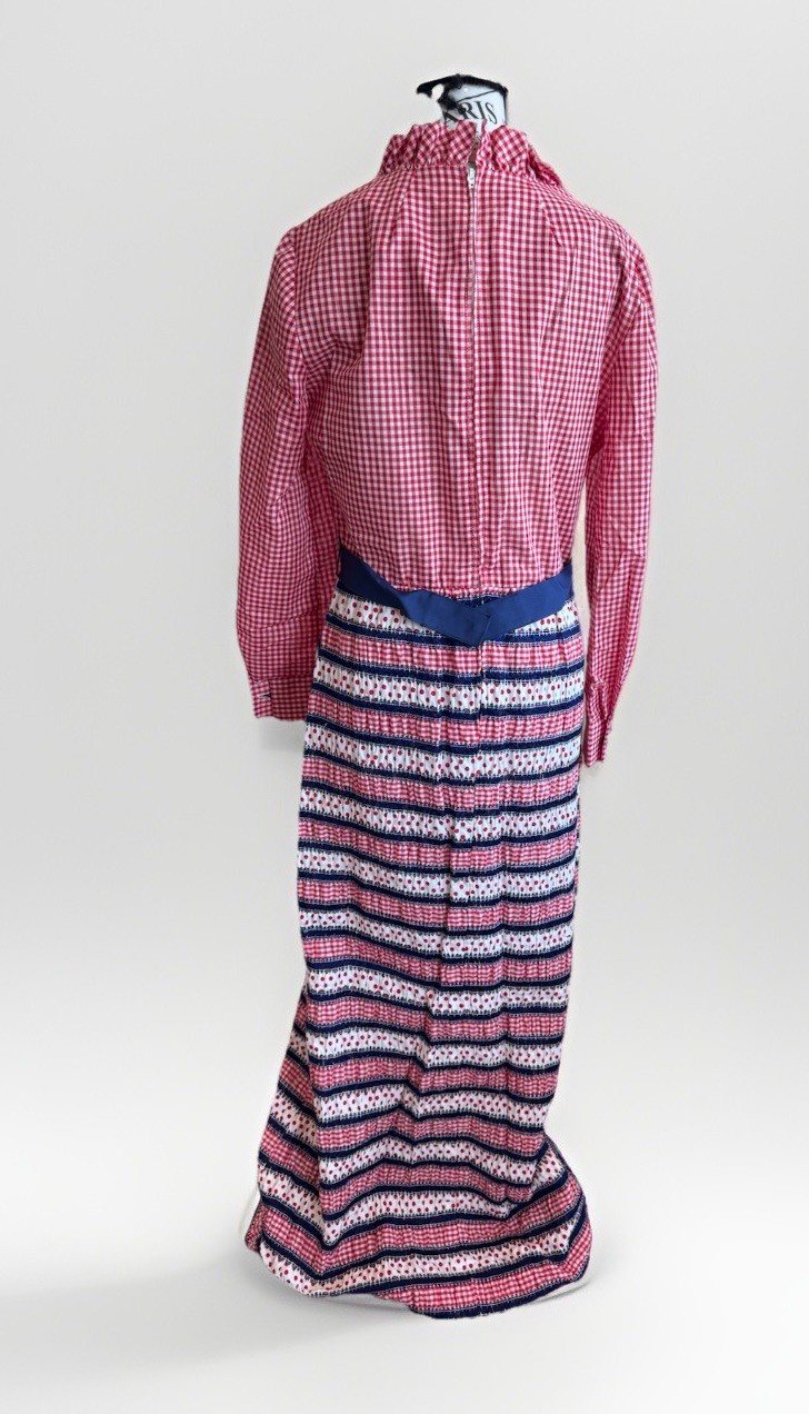 Vintage 70’s Caron Gingham Checkered Ruffle Trim Belt Prairie Boho Cottage Dress