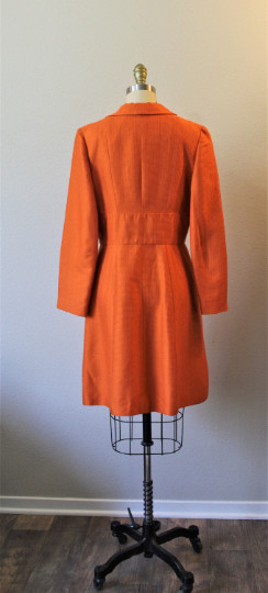 VTG 60s HARRODS – I. MAGNIN of California Orange Silk Fitted Coat Paris