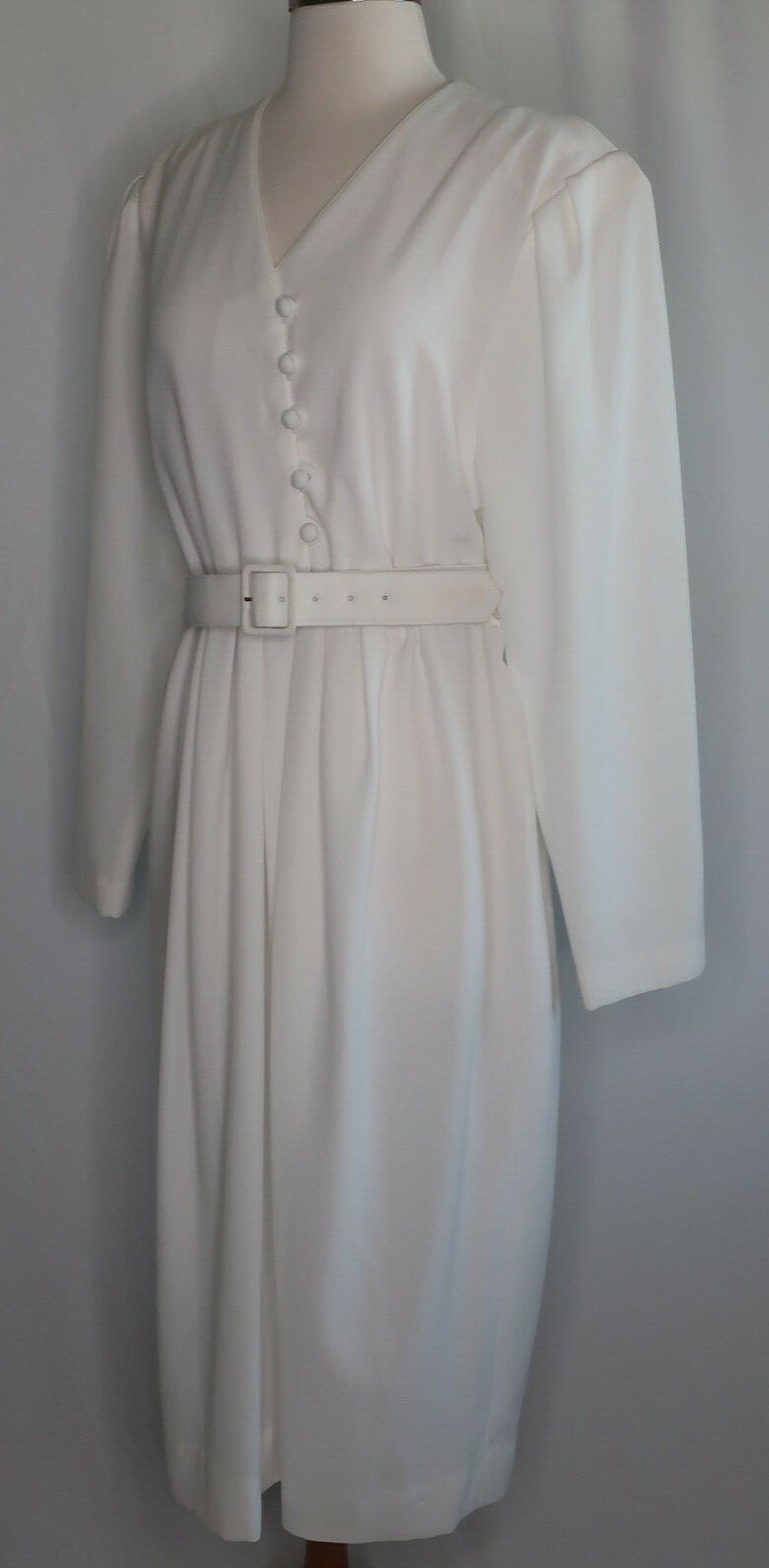 VTG 60s 70s Henry Lee ILGWU Solid White Career Secretary Geek Belted Dress Sz 14