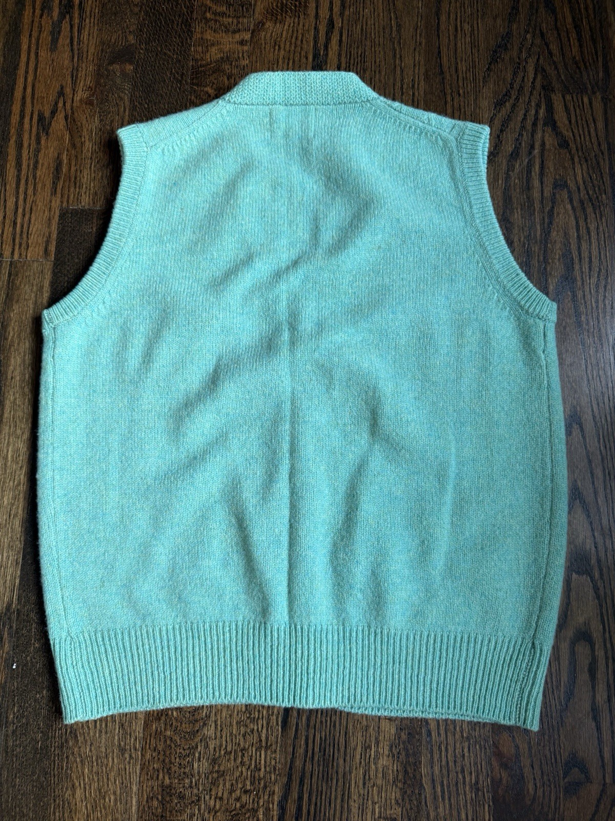 OP Sample 100% Wool Aqua Sweater Vest Vintage Made In British Hong Kong 36